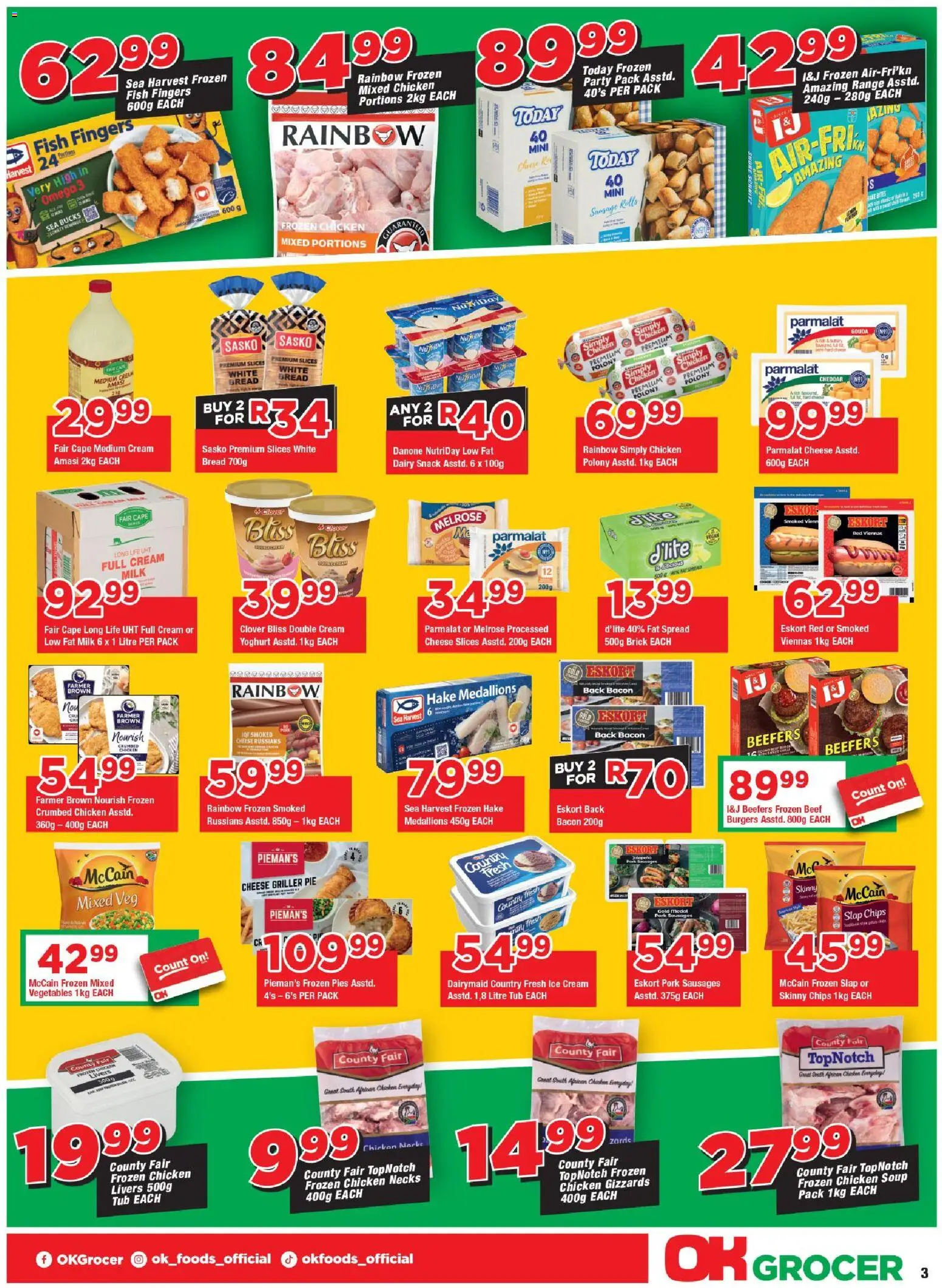 New OK Foods catalogue – valid from 25.05.2026 | Page: 3 | Products: Milk, Pork, Ice cream, Griller