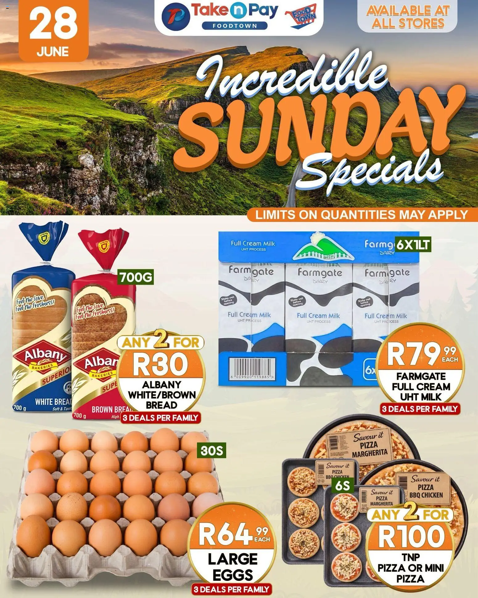 New Take n Pay catalogue – valid from 28/06/2026 | Page: 1 | Products: Milk, Eggs, Bread, Cream