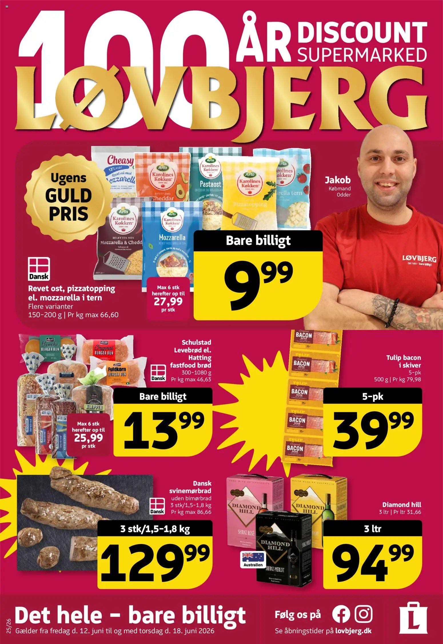 Løvbjerg tilbudsavis – gyldig fra 12.06.2026 | Side: 1 | Produkter: Ost, Cheddar, Bacon, Mozzarella
