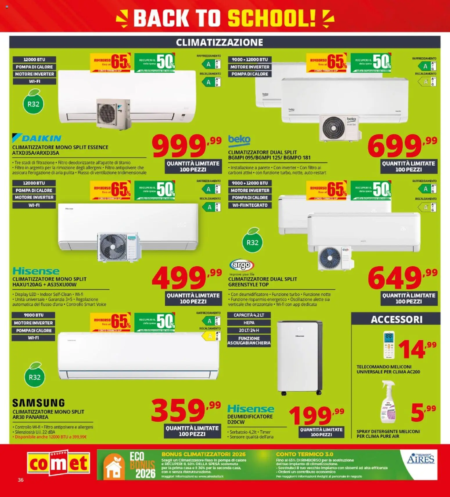 Volantino Comet del 10/09/2026 | Pagina: 36 | Prodotti: Climatizzatore, Telecomando, Detergente, Samsung