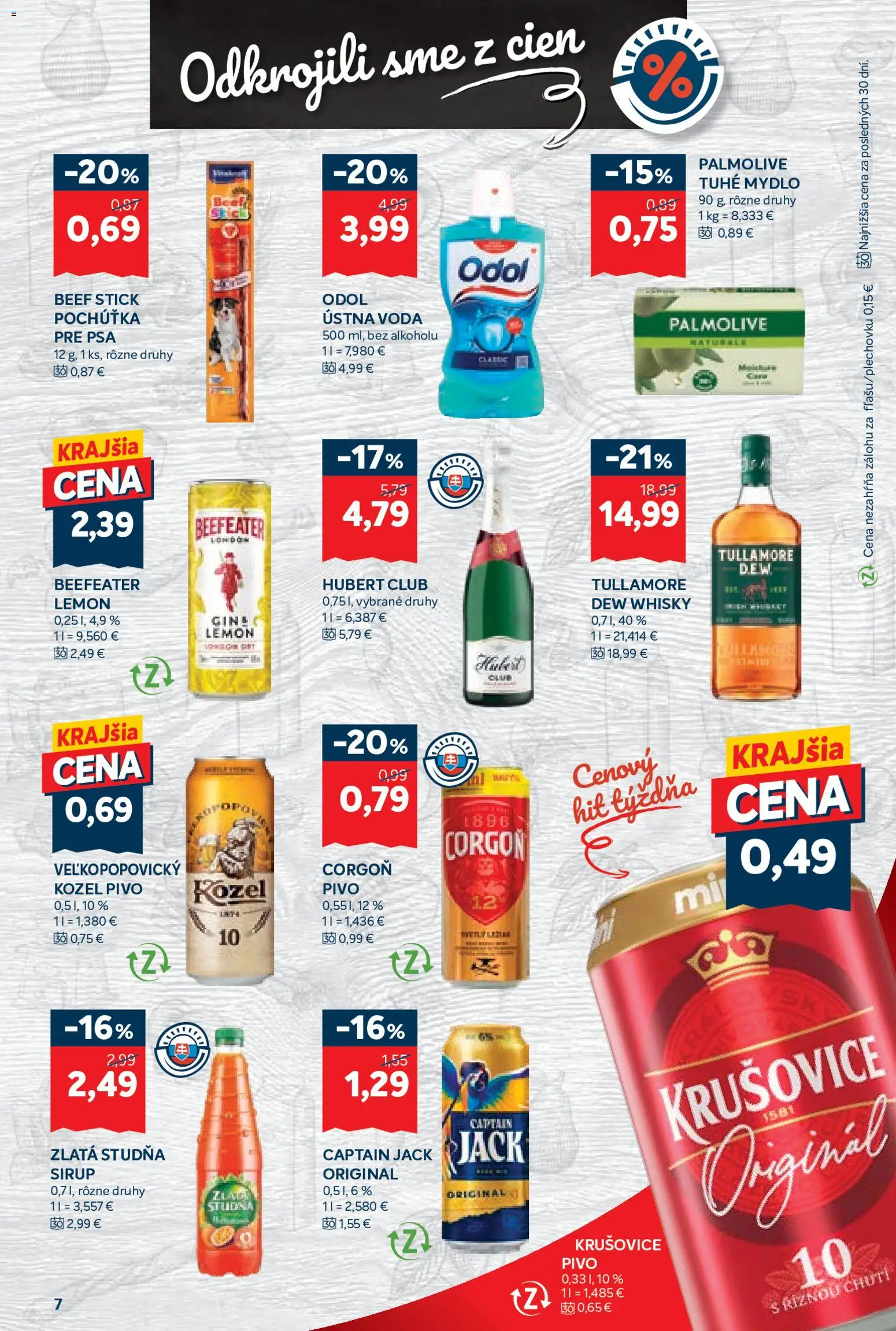 Nové Kraj akcie – leták je platný od 09.07.2026 | Strana: 13 | Produkty: Beefeater, Ústna voda, Corgoň, Voda