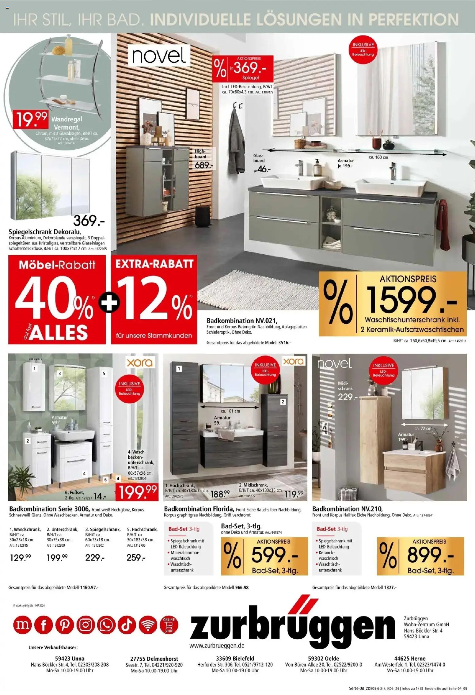 Zurbrüggen Küchen für ihr Zuhause – gültig ab 23.05.2026 | Seite: 20 | Produkte: Spiegel, Waschtisch, Spiegelschrank, Uhr