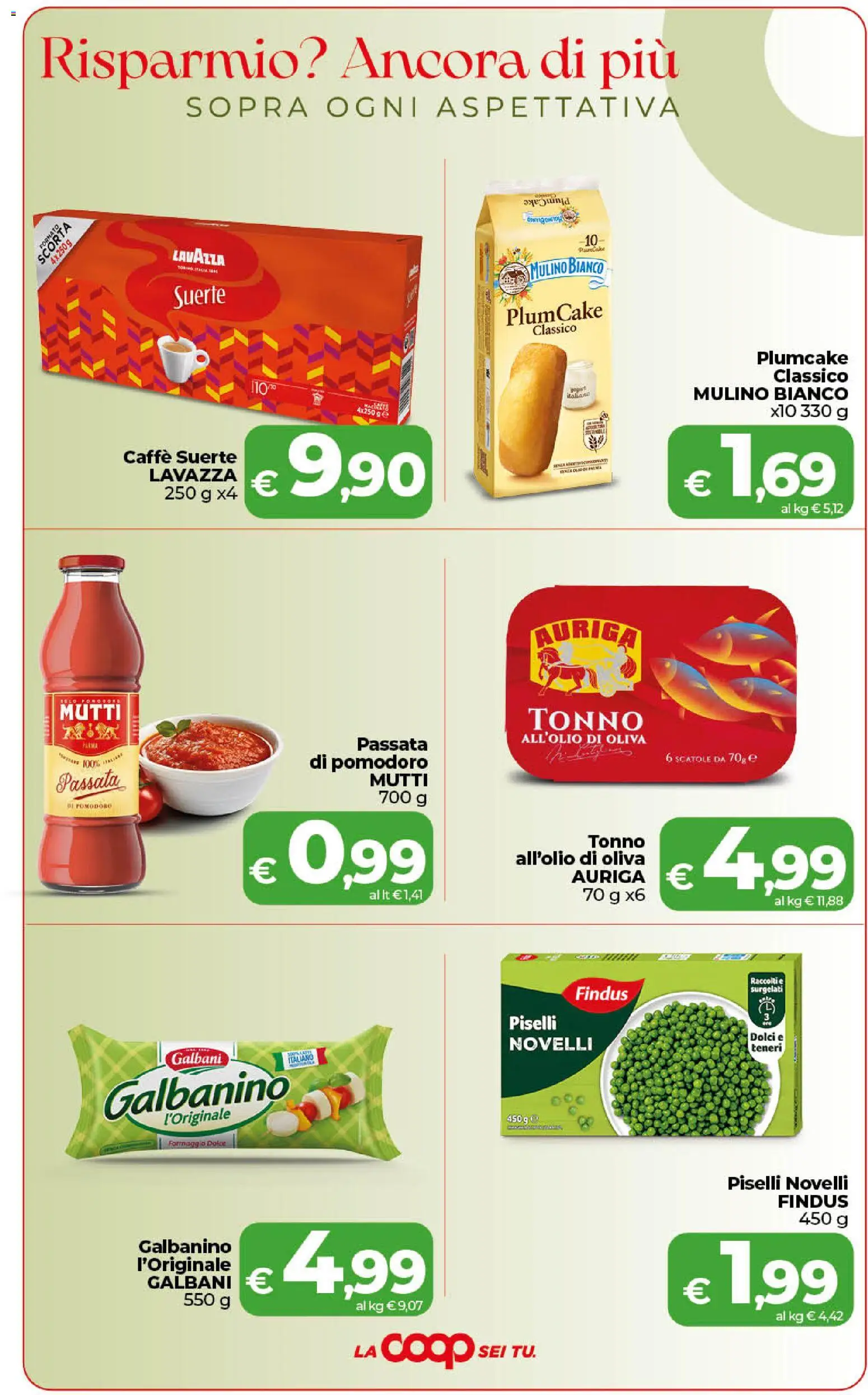 Volantino COOP del 13/10/2026 | Pagina: 2 | Prodotti: Formaggio, Piselli, Tonno, Lavazza