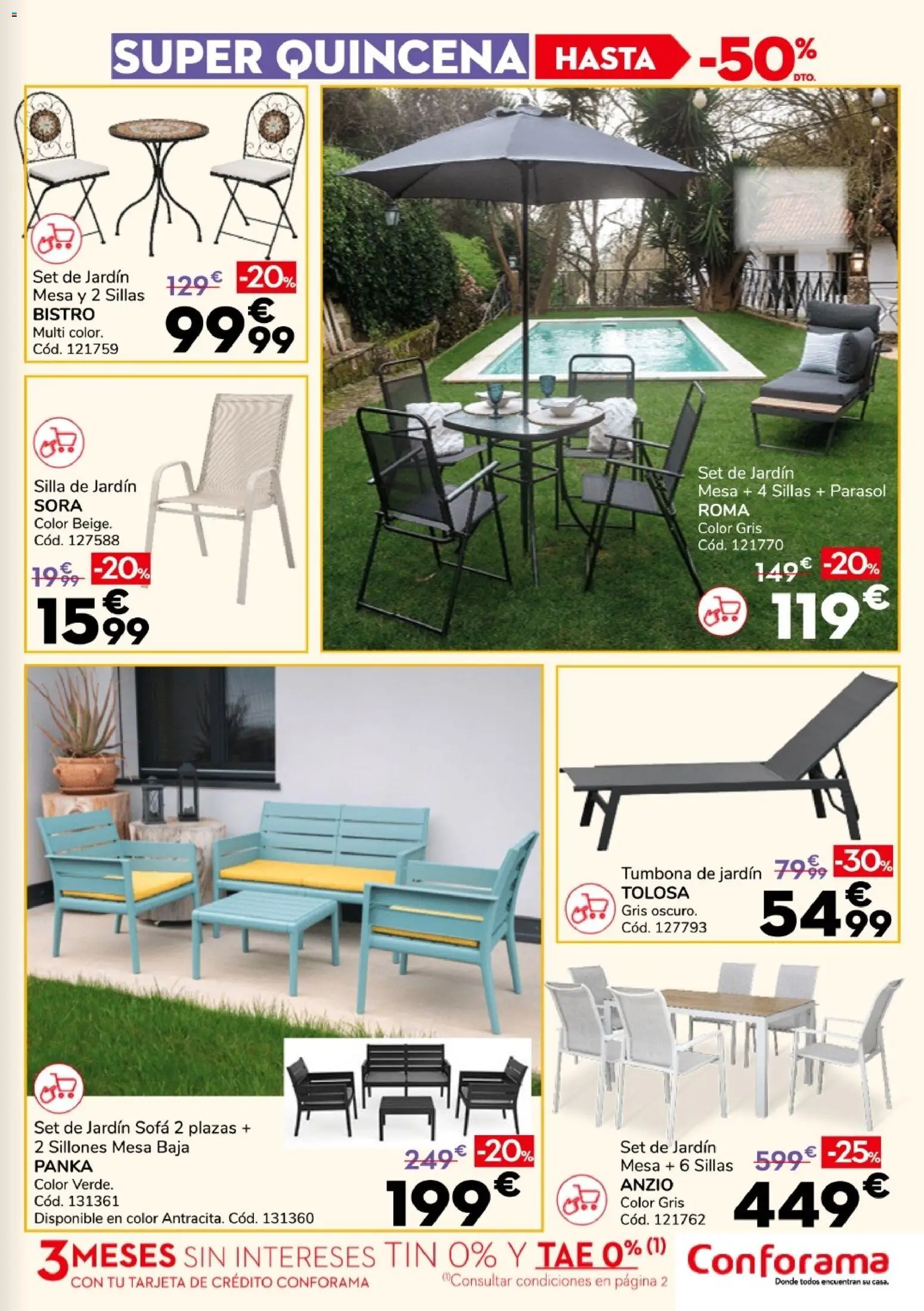 Conforama Super Quincena │ válido desde el 13/08/2026 | Página: 7 | Productos: Tumbona, Tumbona de jardín, Sofá, Mesa