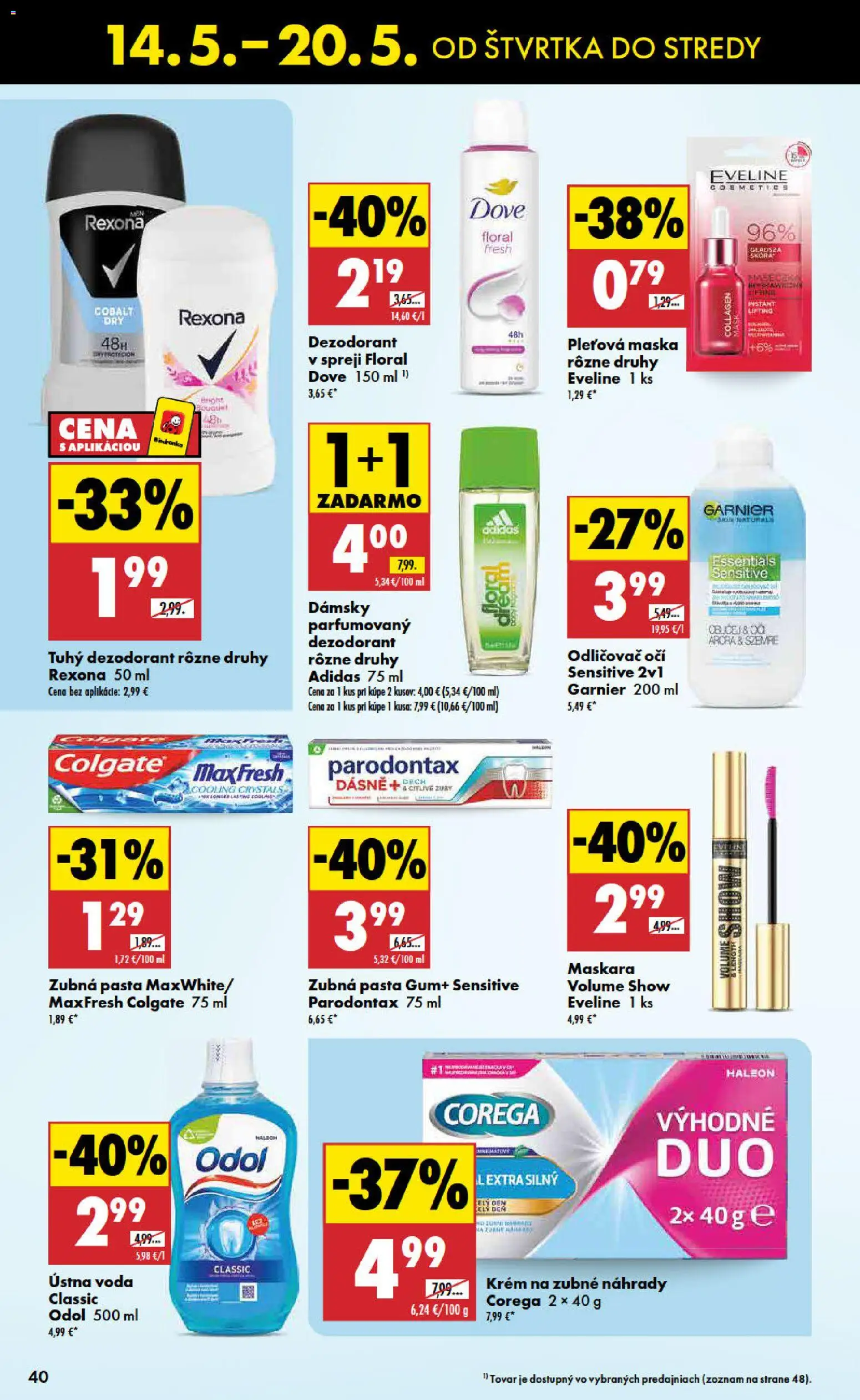 Nové Biedronka akcie – leták je platný od 14.05.2026 | Strana: 40 | Produkty: Maska, Odličovač očí, Ústna voda, Voda