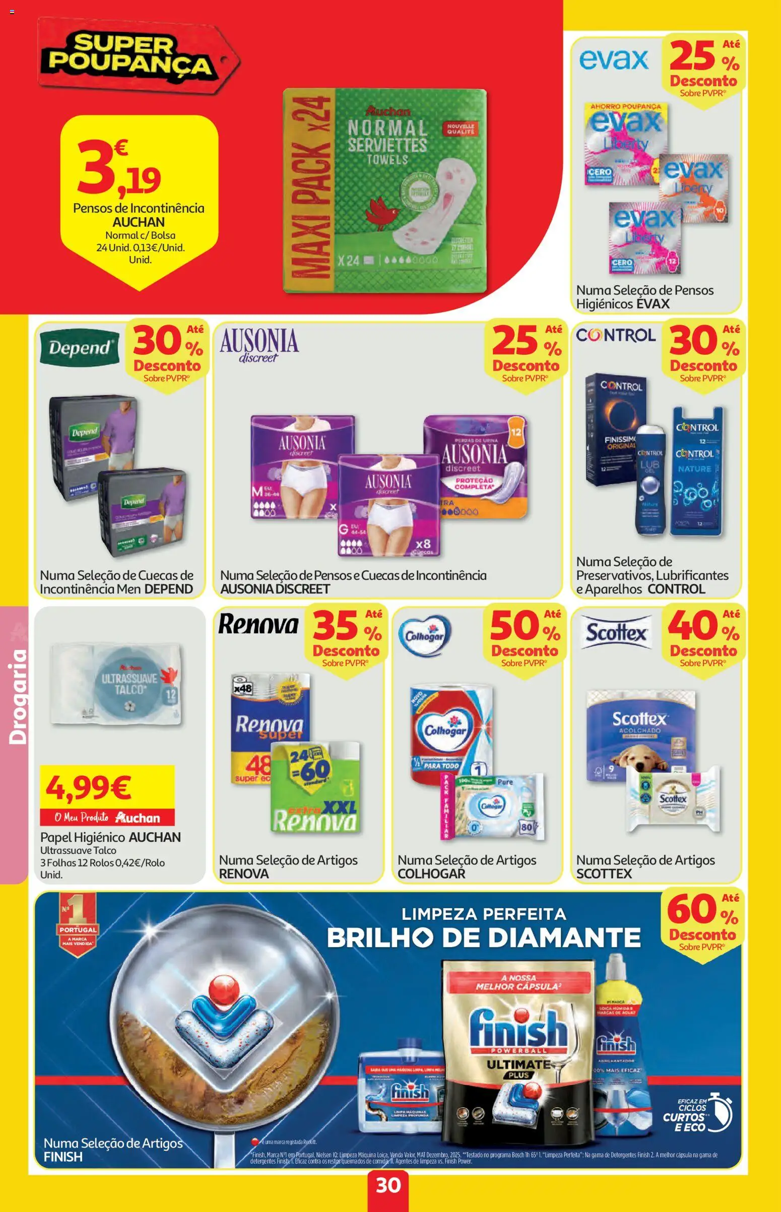 Auchan folheto │ válido de 25/06/2026 | Página: 30 | Produtos: Bolsa, Papel higiénico, Pensos higiénicos, Abrilhantador