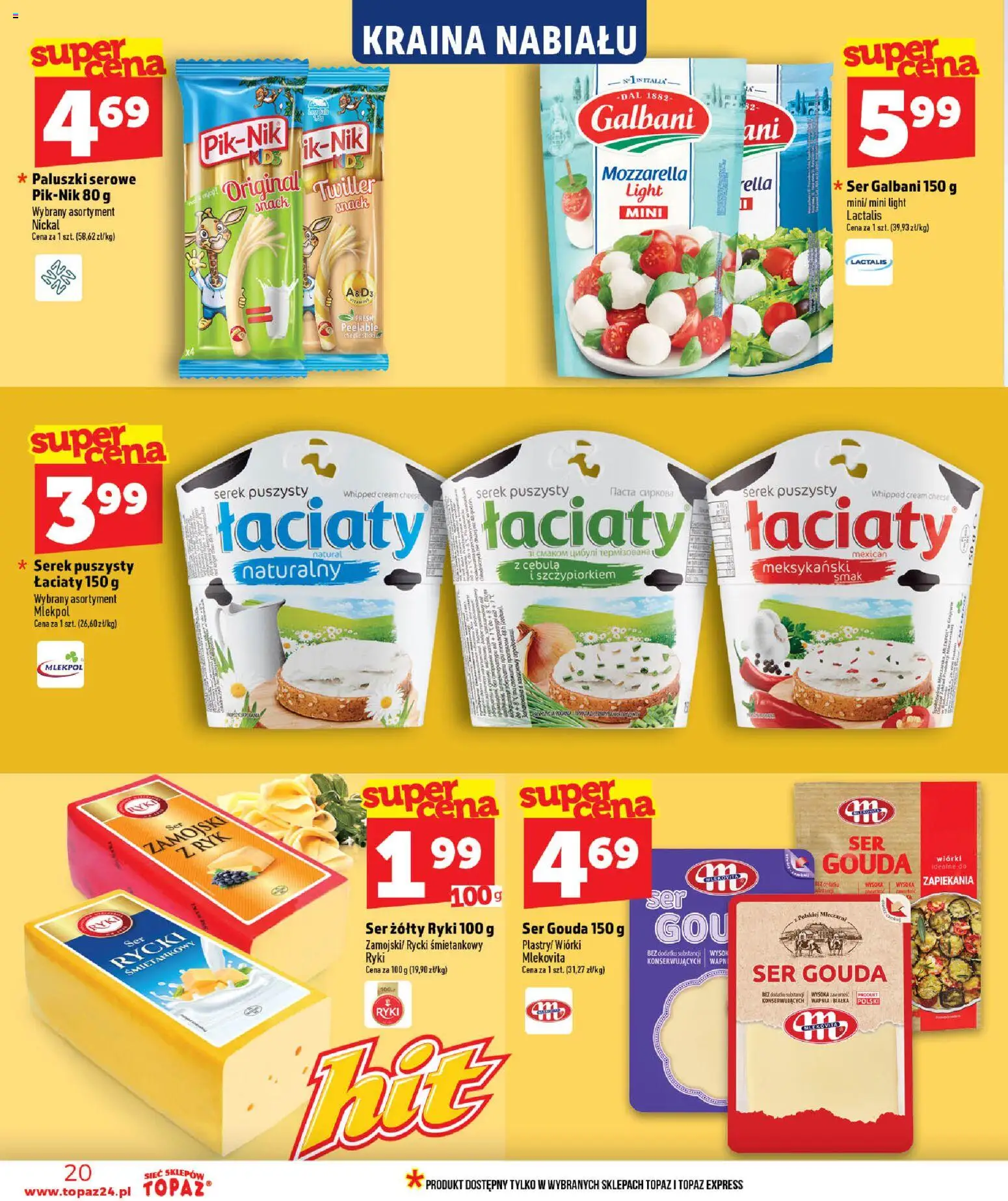 Topaz gazetka - MAZ od 16.07.2026 | Strona: 20 | Produkty: Cream cheese, Ser, Mozzarella, Ser gouda