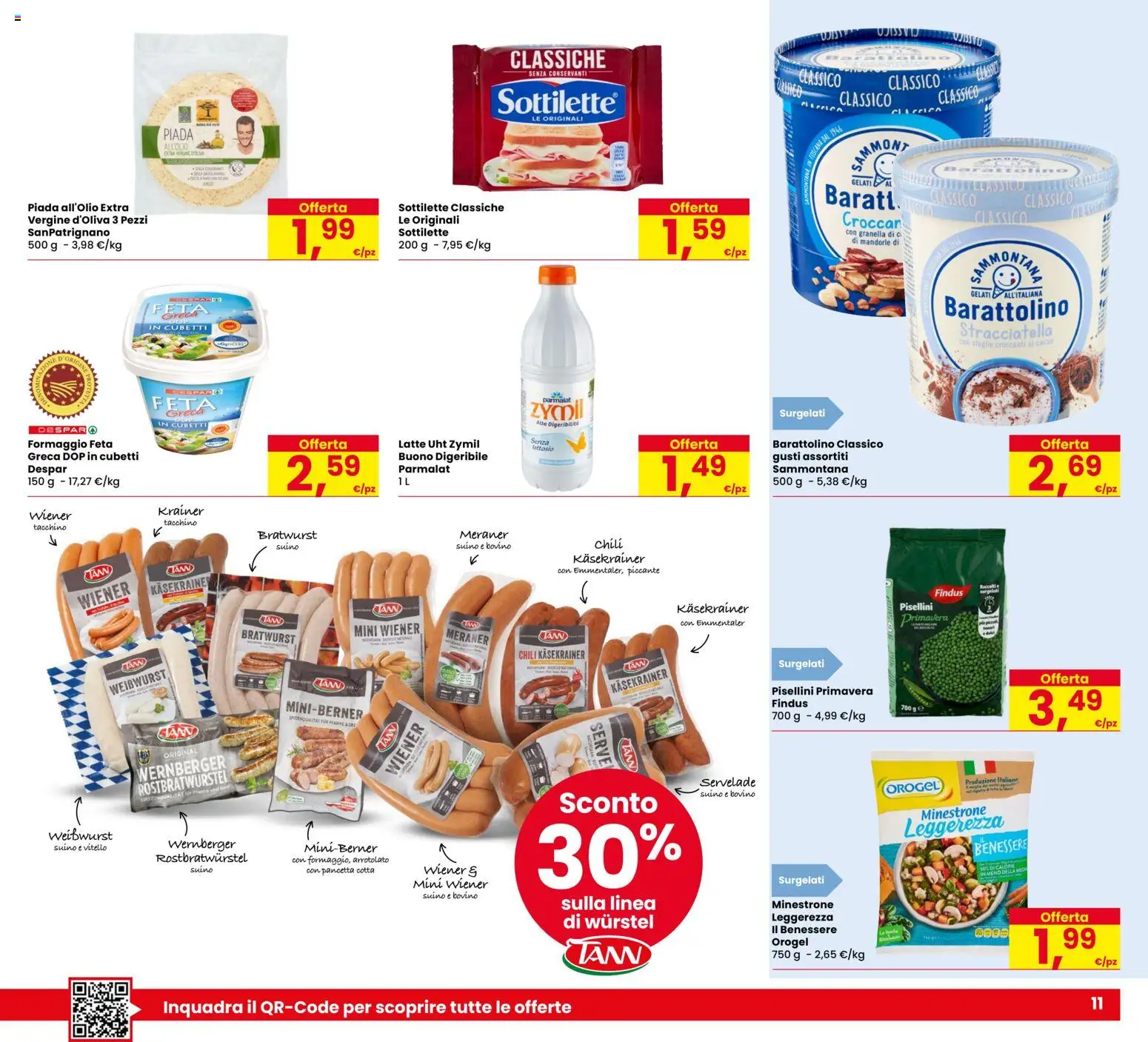 Volantino Despar del 06/10/2026 | Pagina: 11 | Prodotti: Bovino, Minestrone, Mandorle, Feta