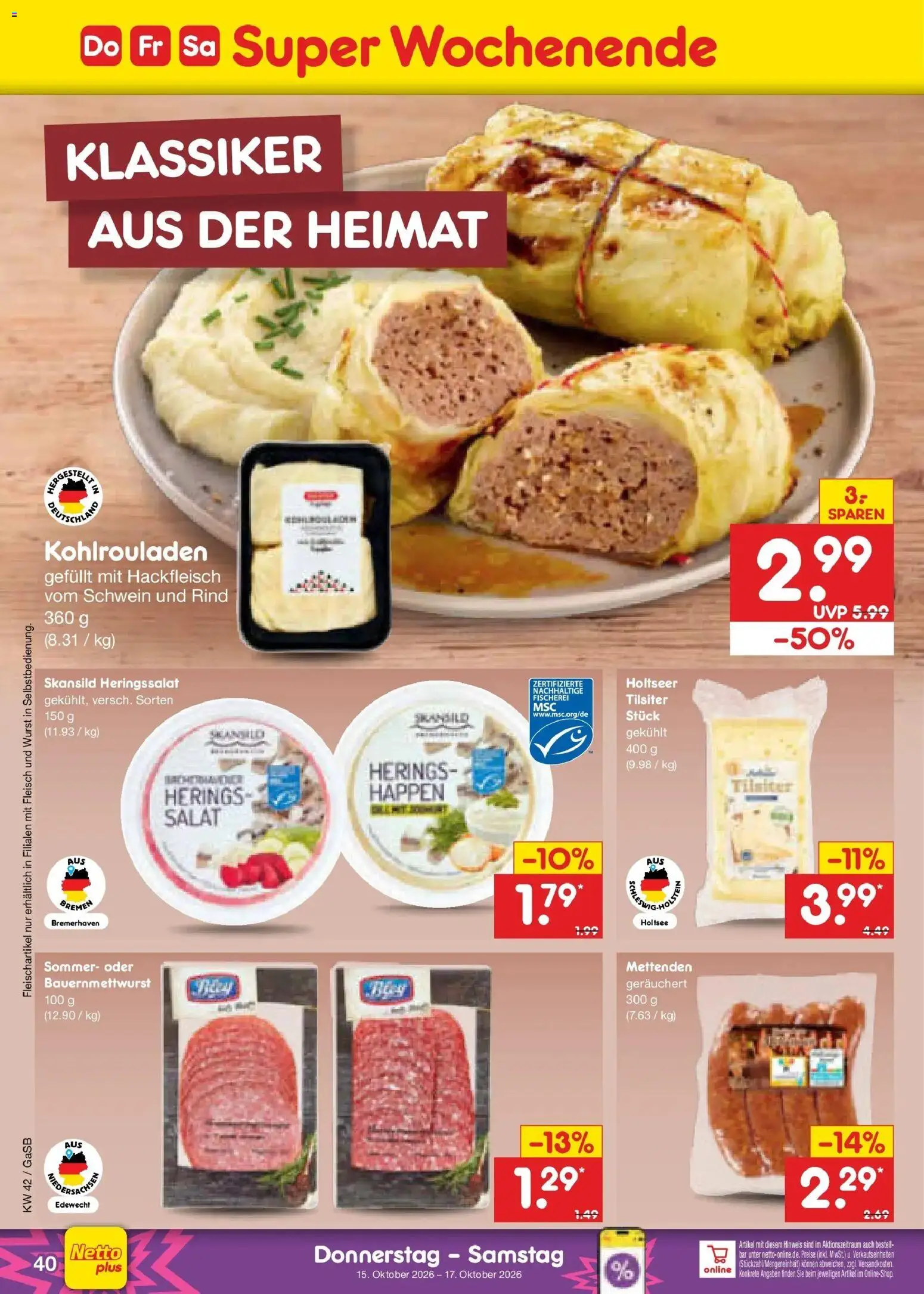 Netto Marken-Discount Prospekt Oldenburg (ab 12.10.2026) » Angebote | Seite: 56 | Produkte: Wurst, Fleisch, Salat, Hackfleisch