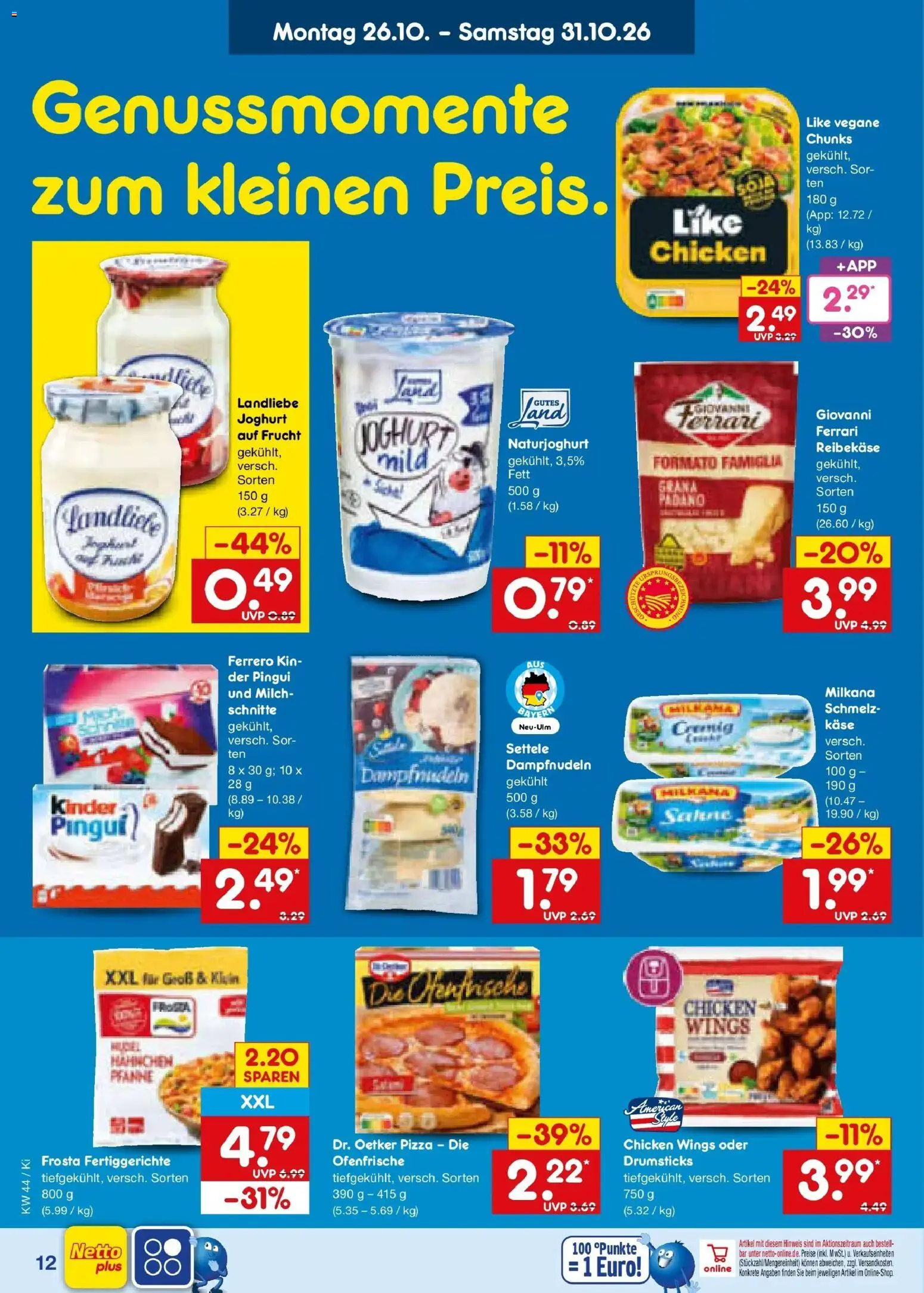 Netto Marken-Discount Prospekt Nürnberg – gültig ab 26.10.2026 | Seite: 18 | Produkte: Hahnchen, Käse, Ofenfrische, Pizza