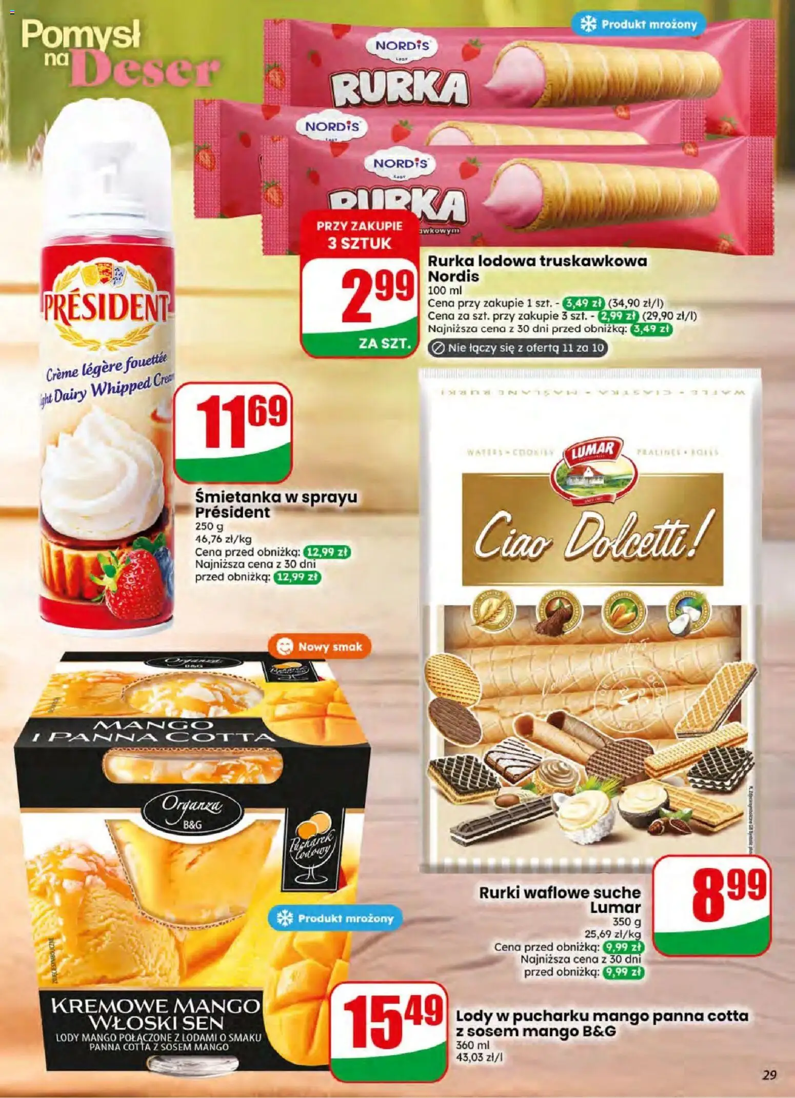 Dino gazetka od 08.07.2026 | Strona: 29 | Produkty: Mango, Lody mango, Rurki waflowe, Lody