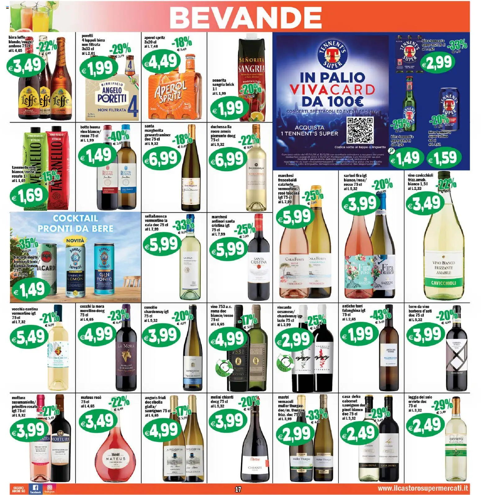 Volantino Il Castoro del 21/08/2026 | Pagina: 17 | Prodotti: Tennent's Super, Tennent's, Aperol Spritz, Vino rosso