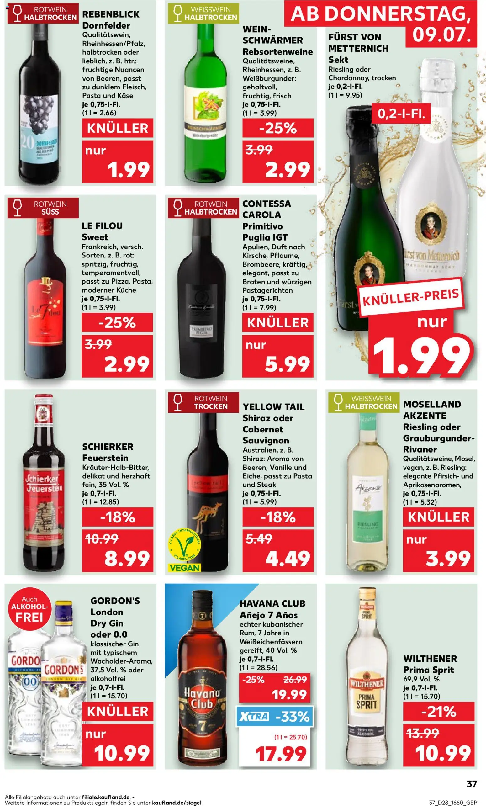 Kaufland Prospekt Berlin – gültig ab 09.07.2026 | Seite: 37 | Produkte: Le filou, Wilthener, Rotwein, Pfirsich