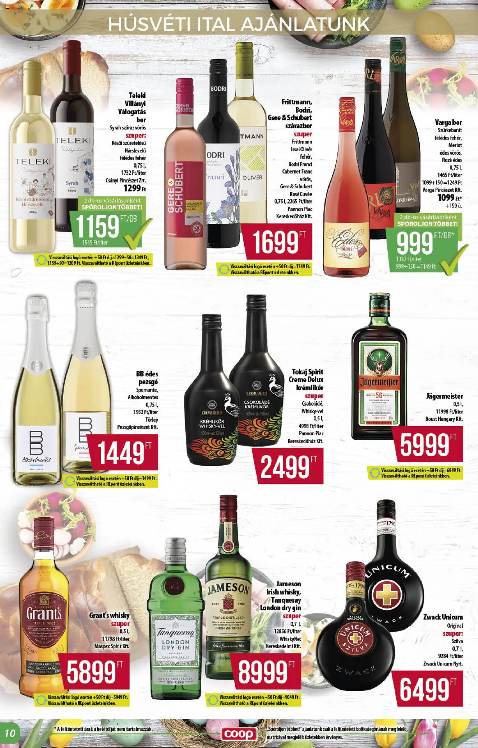 COOP akciós ujság - amely érvényes a következő dátumtól: 26.03.2026 | Oldal: 10 | Termékek: Jägermeister, Irish whiskey, Pezsgő, Csokoládé