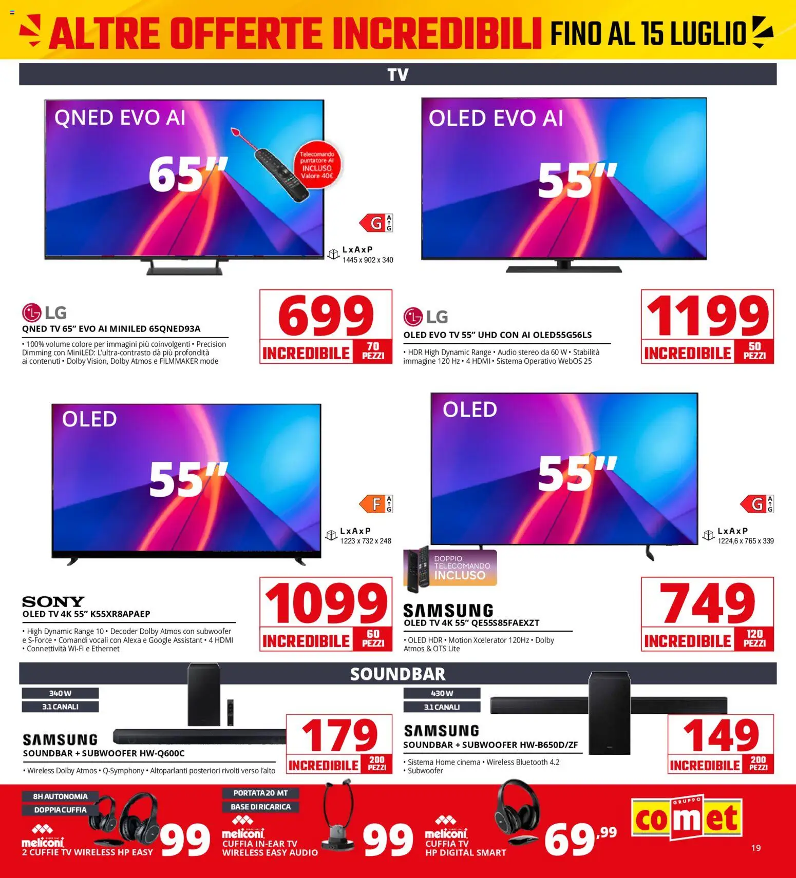 Volantino Comet del 13/07/2026 | Pagina: 19 | Prodotti: Soundbar, Decoder, Audio, Cuffie