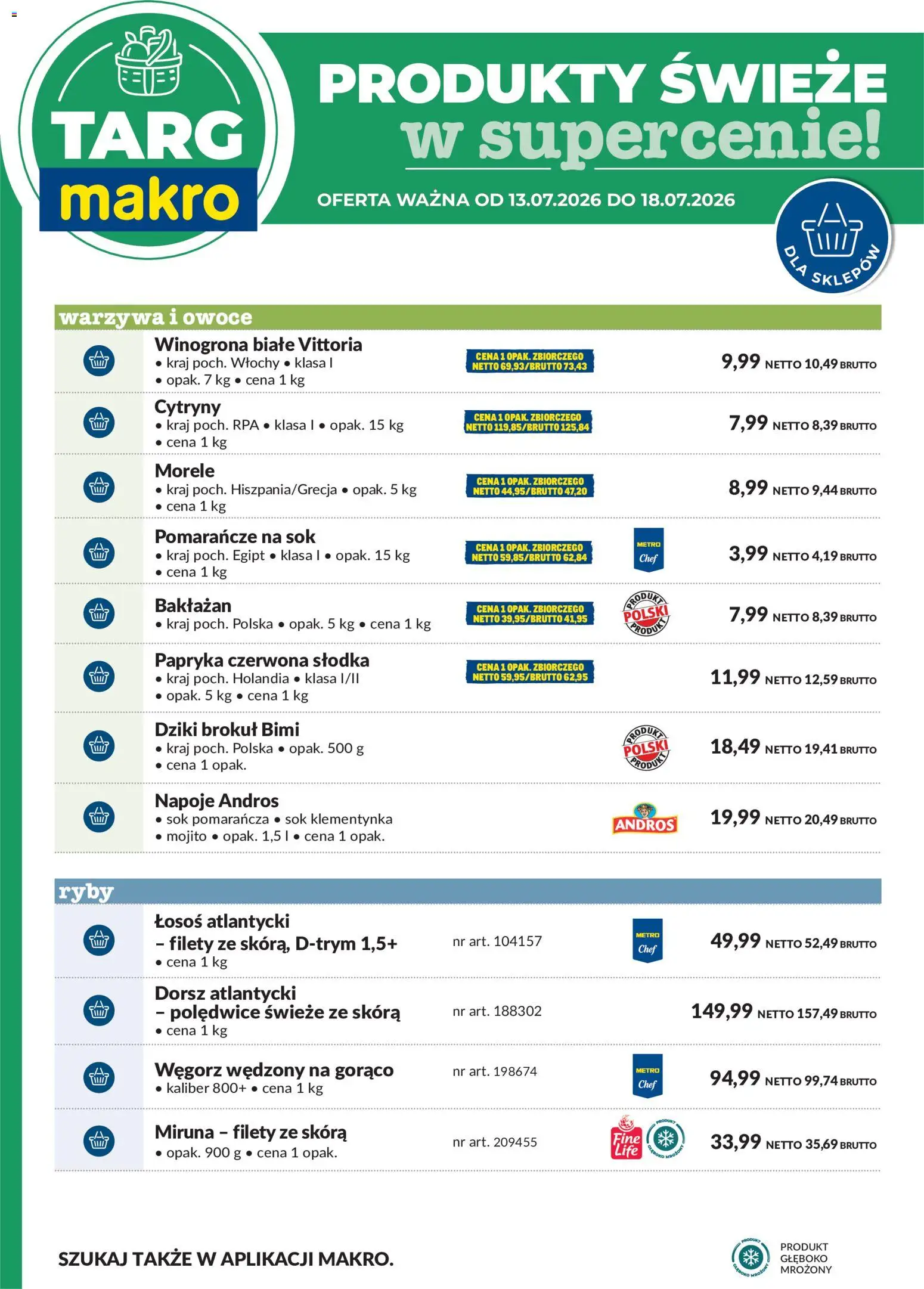 Makro gazetka - Oferta świeża w super cenach od 13.07.2026 | Strona: 6 | Produkty: Miruna, Łosoś, Ryby, Warzywa