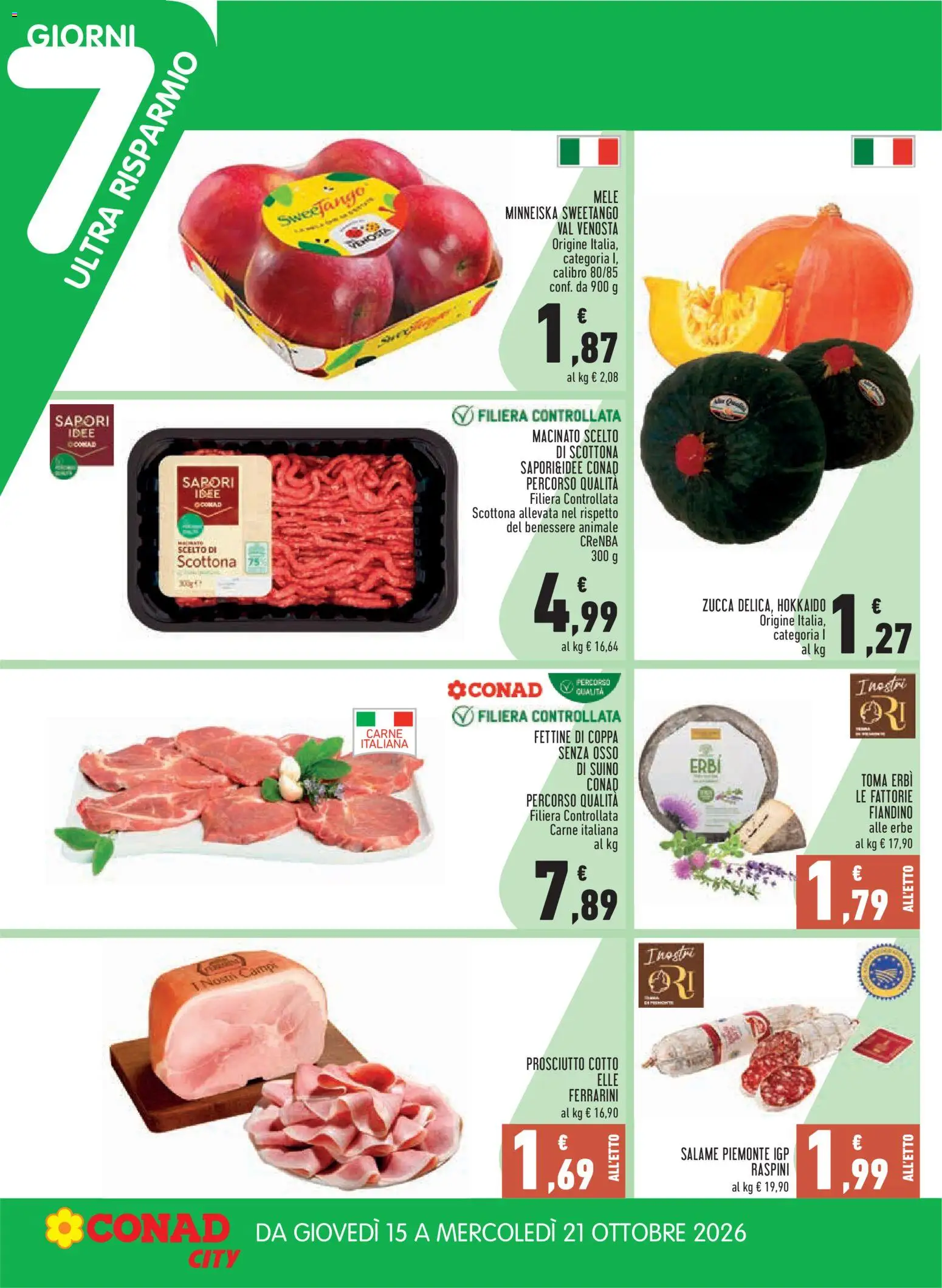 Volantino Conad del 08/10/2026 | Pagina: 18 | Prodotti: Prosciutto Cotto, Salame, Mele, Zucca