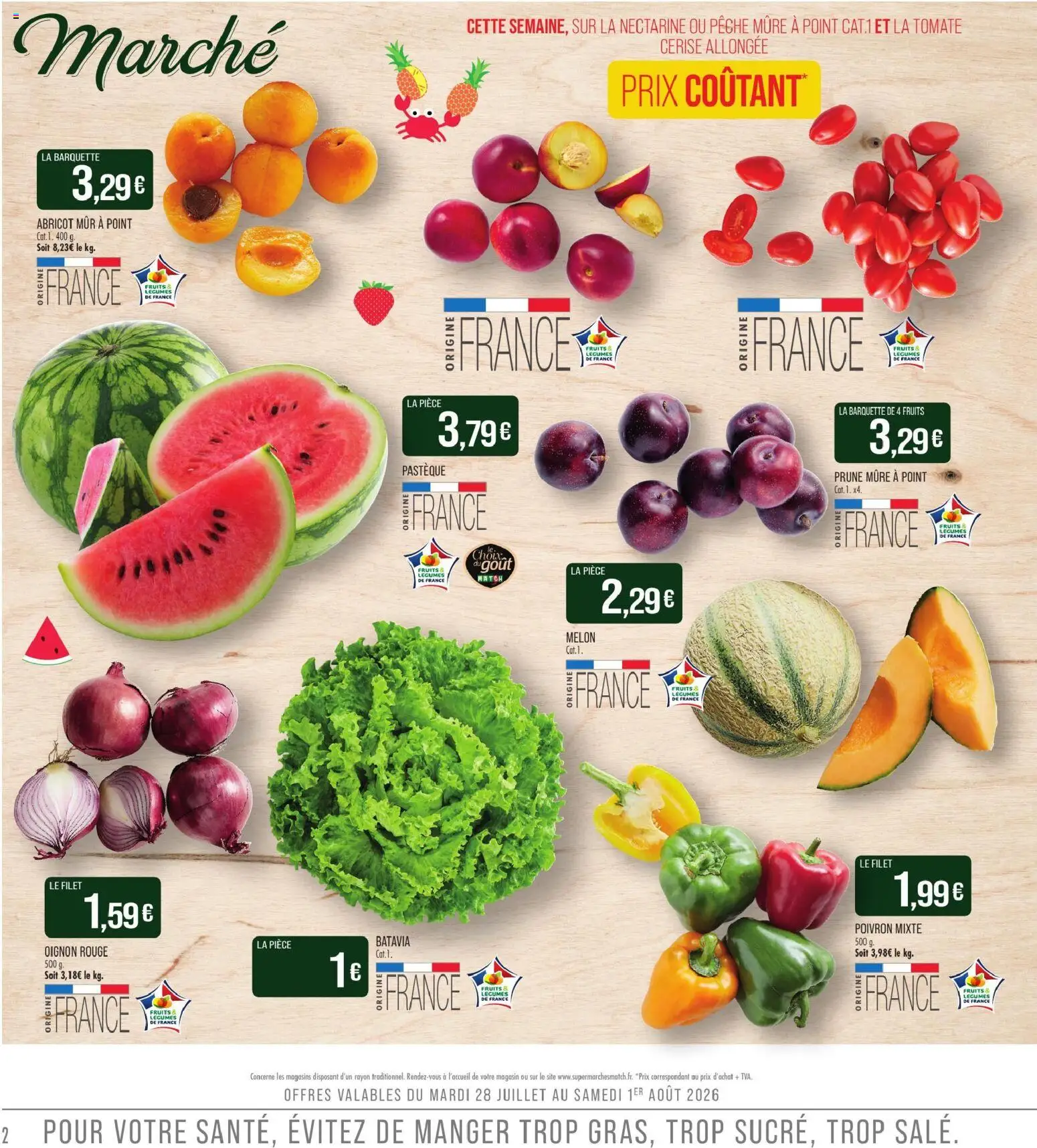 {H1} | Page: 2 | Produits: Nectarine, Pastèque, Tomate, Oignon rouge