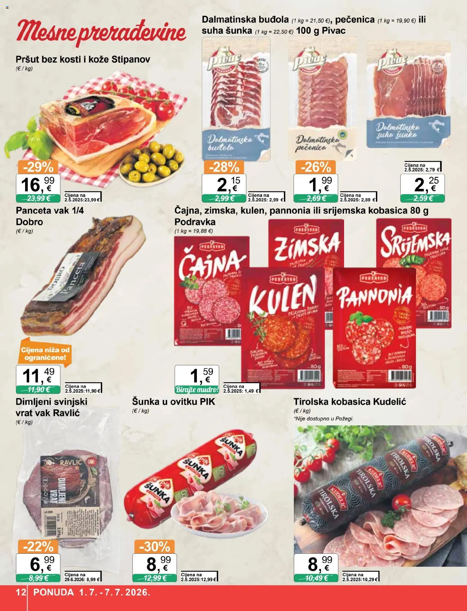KTC katalog | vrijedi od 01.07.2026 | Stranica: 12 | Proizvodi: Podravka, Pršut, Kobasica, Panceta