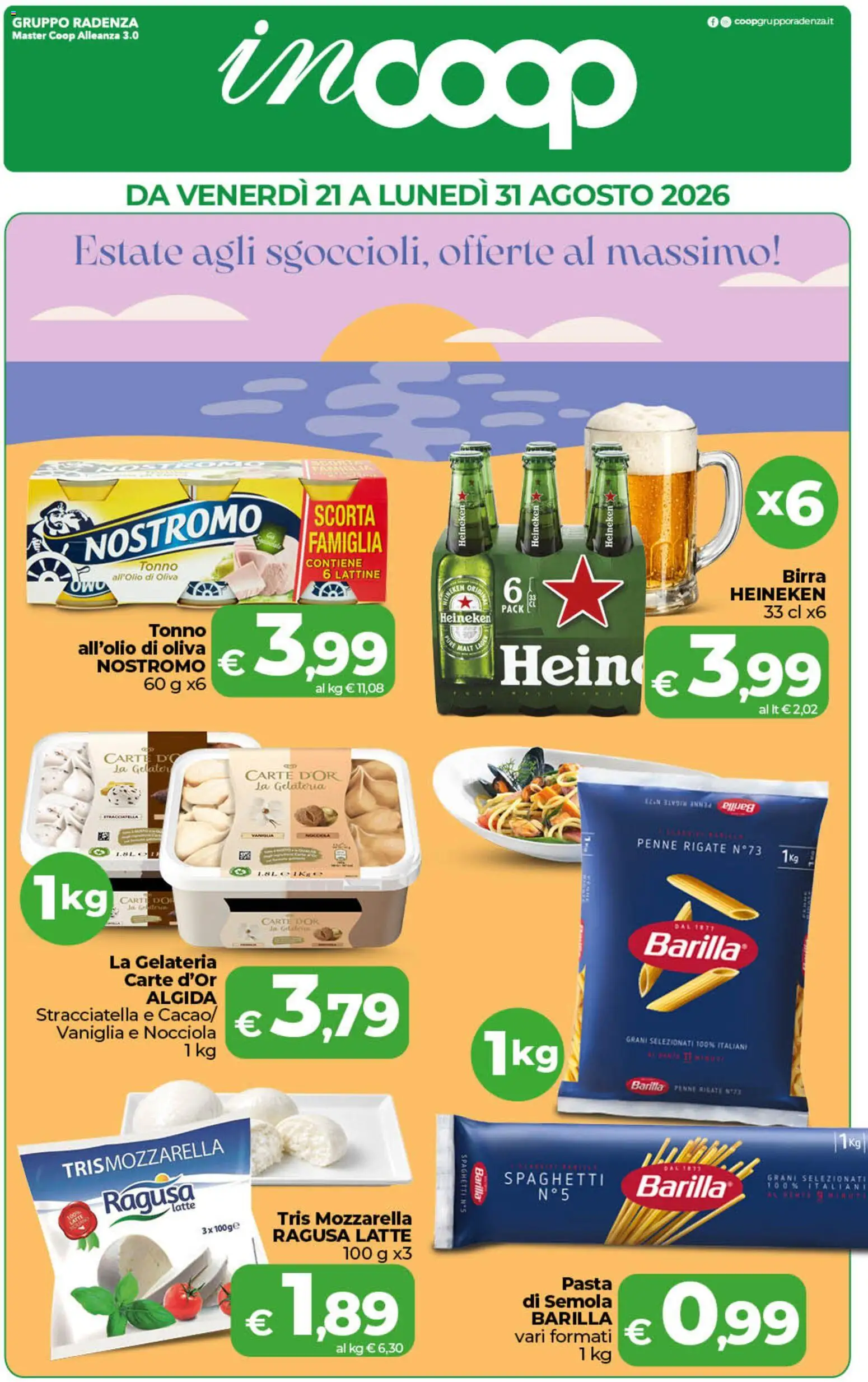Volantino COOP del 21/08/2026 | Pagina: 1 | Prodotti: Mozzarella, Tonno, Heineken, Stracciatella
