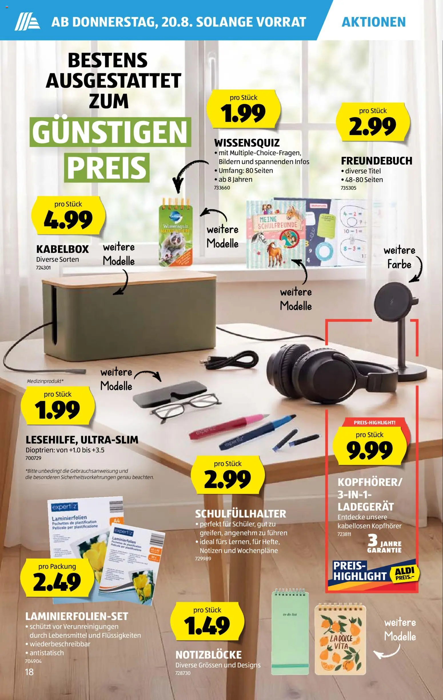 Aldi aktionen – gültig ab 20.08.2026 | Seite: 18 | Produkte: Kopfhörer, Ladegerät