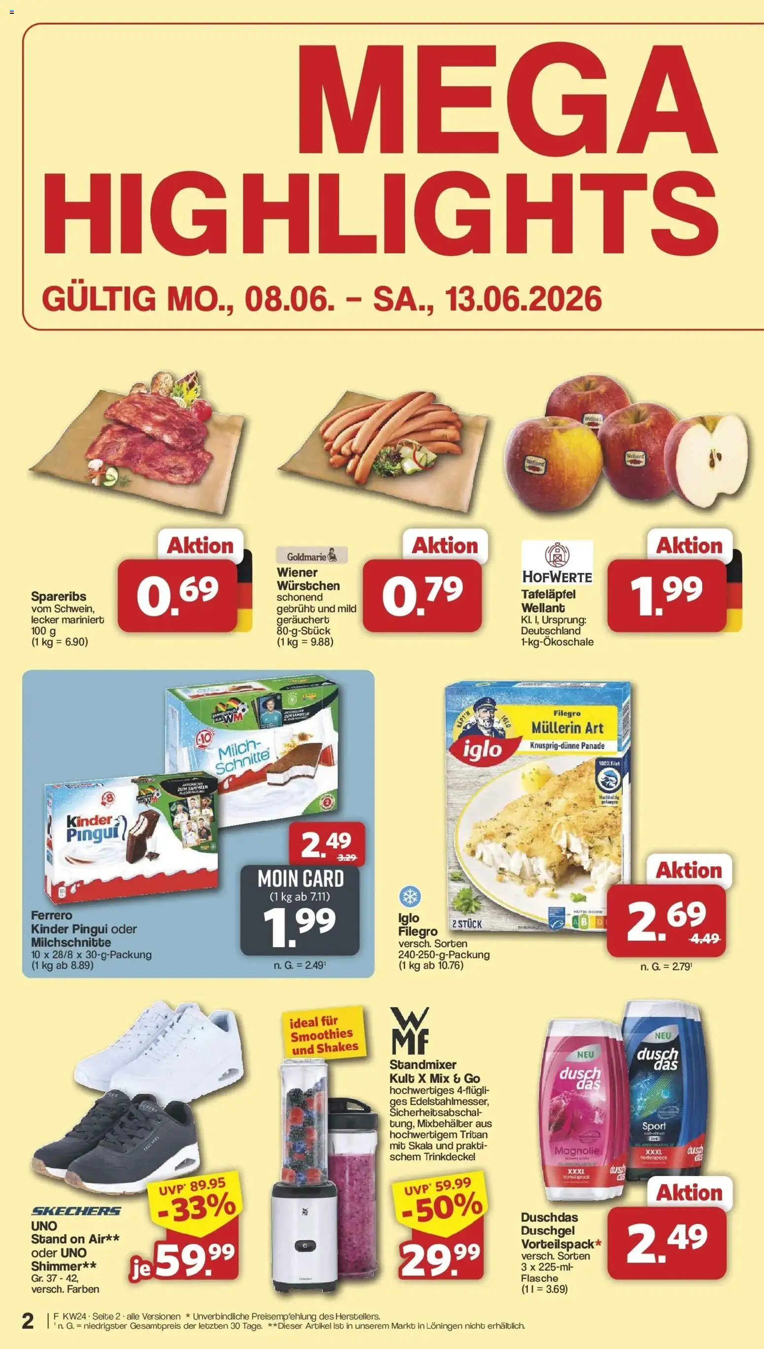 Famila Nordwest Wochenangebote – gültig ab 08.06.2026 | Seite: 2 | Produkte: Wiener wurstchen, Iglo, Duschgel, Duschdas
