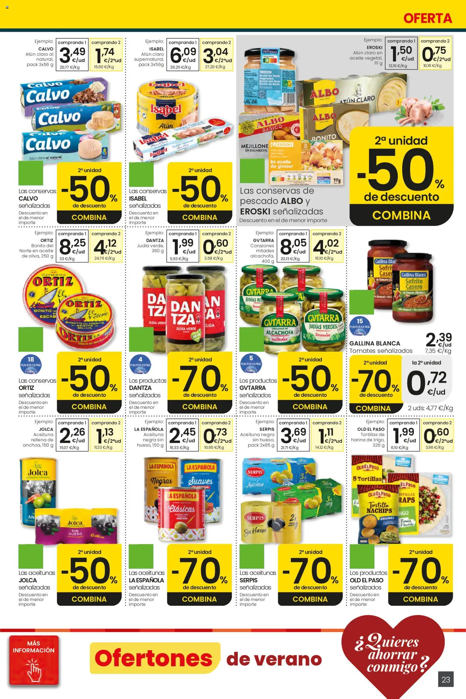 Eroski Ofertones de verano │ válido desde el 28.05.2026 | Página: 23 | Productos: Aceite, Tomates, Pescado, Atún claro