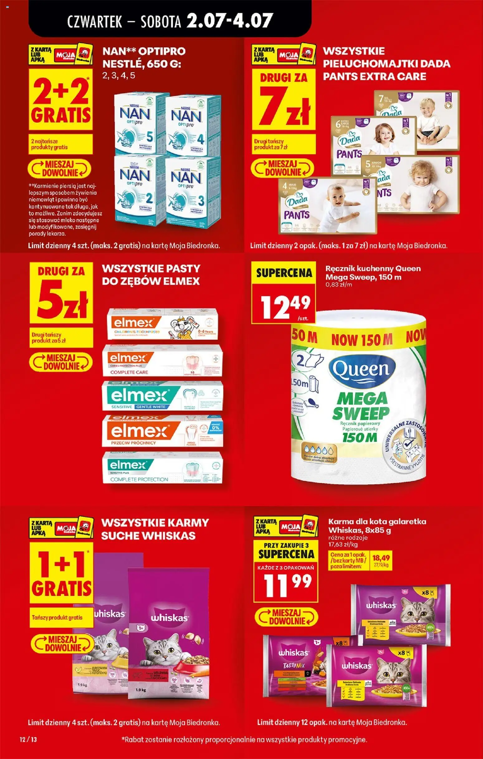 Biedronka gazetka od czwartku od 02.07.2026 | Strona: 12 | Produkty: Karta, Galaretka, Pieluchomajtki, Karma dla kota