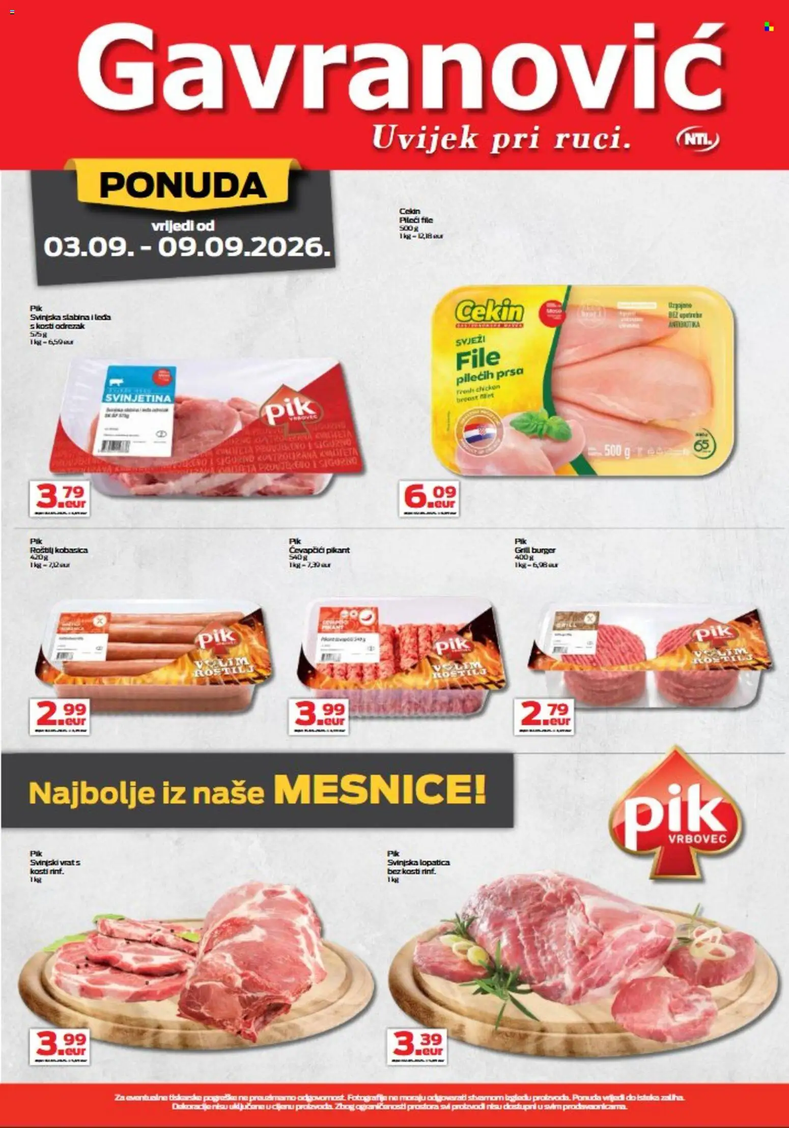 Gavranović katalog | vrijedi od 03.09.2026 | Stranica: 5 | Proizvodi: Odrezak, Grill, Kobasica, Lopatica