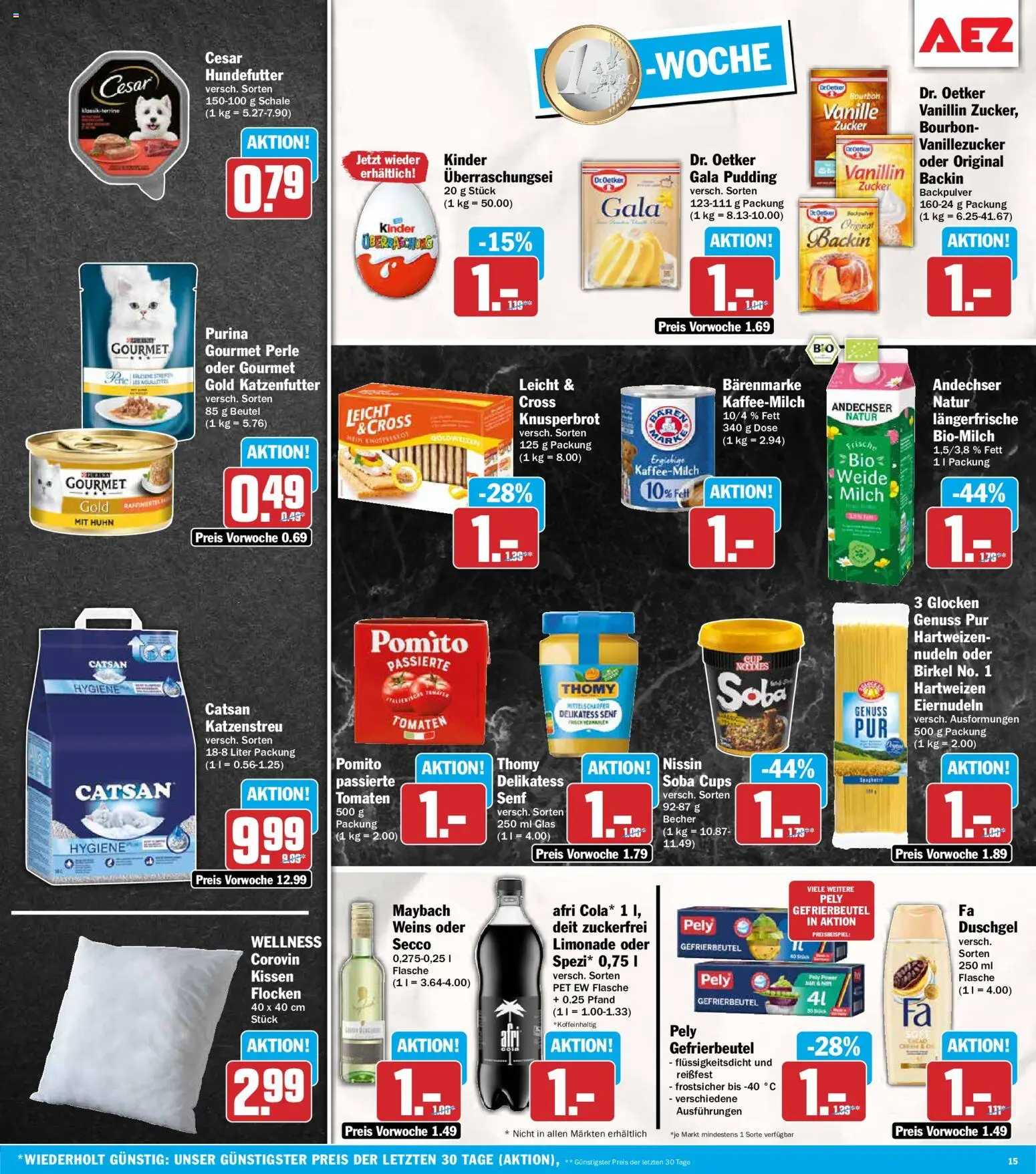 AEZ Prospekt – gültig ab 07.09.2026 | Seite: 15 | Produkte: Catsan, Katzenfutter, Tomaten, Pudding
