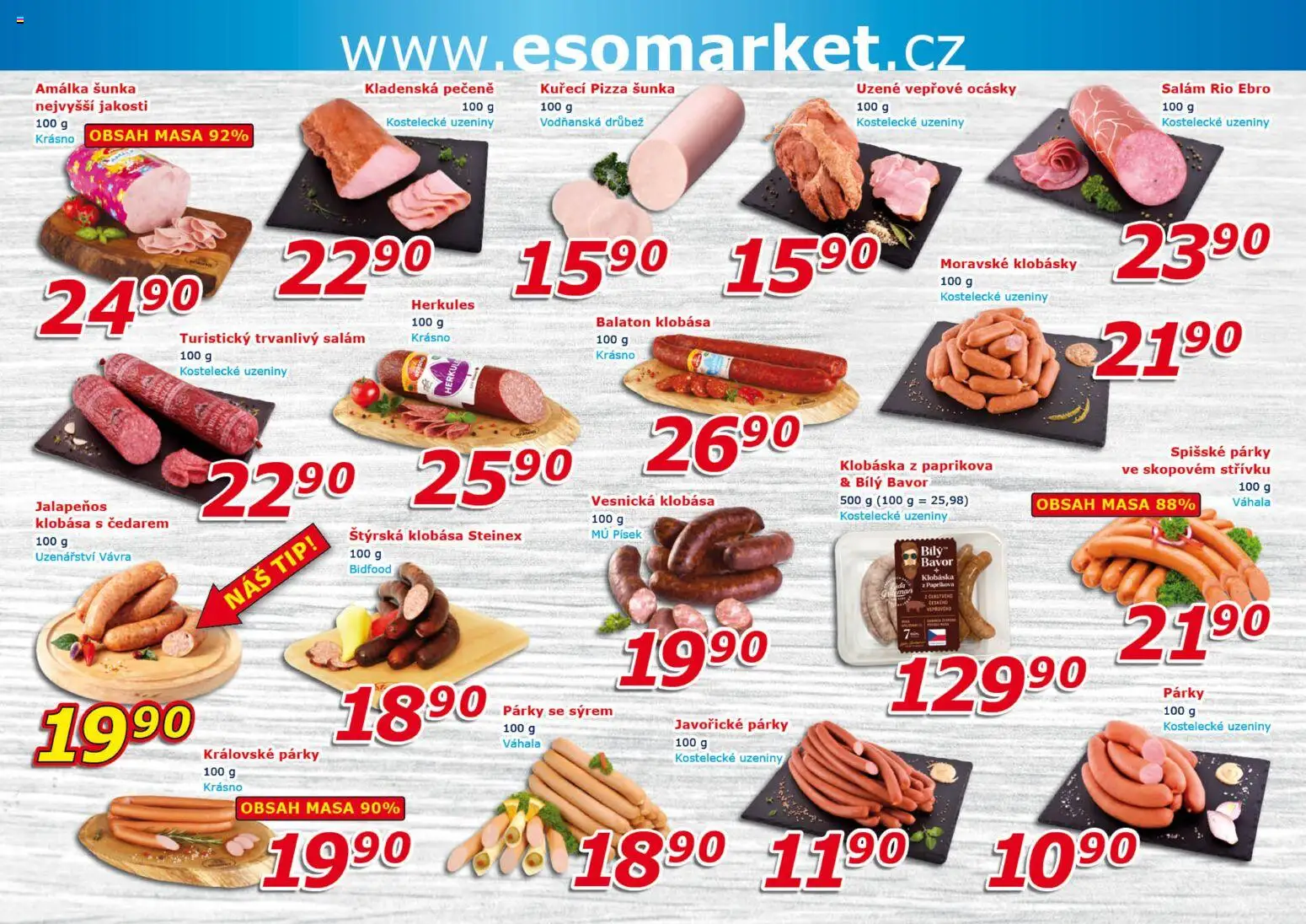 Eso market leták od 10.06.2026 | Strana: 2 | Produkty: Šunka, Párky, Uzeniny, Klobásky