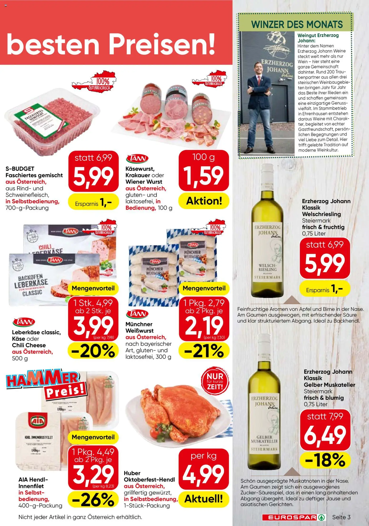 Eurospar Flugblatt gültig ab 10.09.2026 | Seite: 3 | Produkte: Wurst, Chili, Birne, Wein