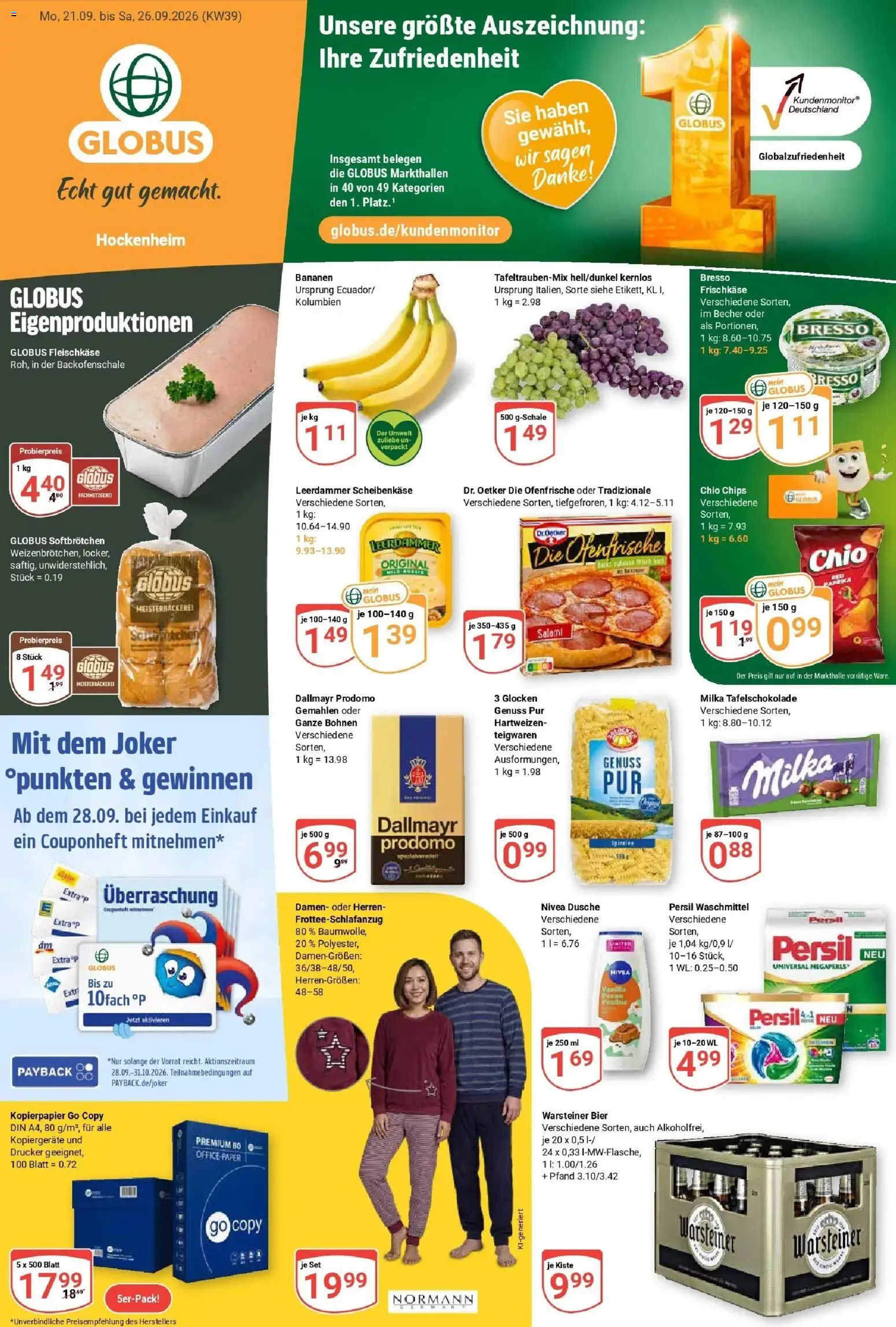 Globus Prospekt Hockenheim (ab 21.09.2026) » Angebote online | Seite: 3 | Produkte: Milka, Bresso, Waschmittel, Persil