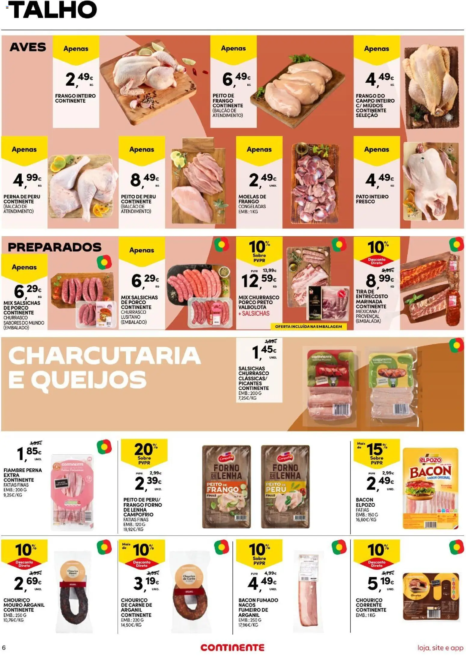 Continente Semanal Continente Bom Dia │ válido de 11/08/2026 | Página: 6 | Produtos: Peito de frango, Pato, Carne, Salsichas