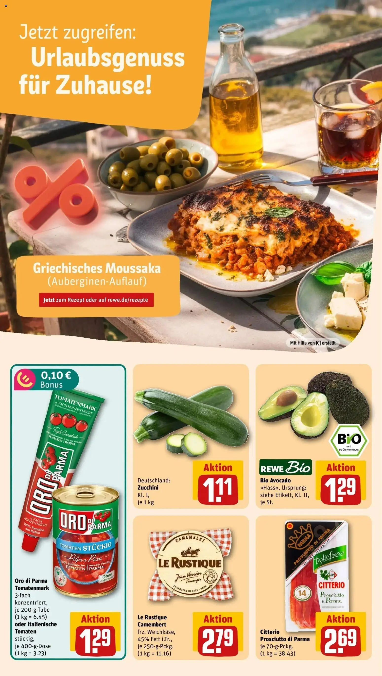REWE Prospekt ab 31.08.2026 zum Blättern » Angebote | Seite: 4 | Produkte: Oro di parma, Avocado, Camembert, Zucchini