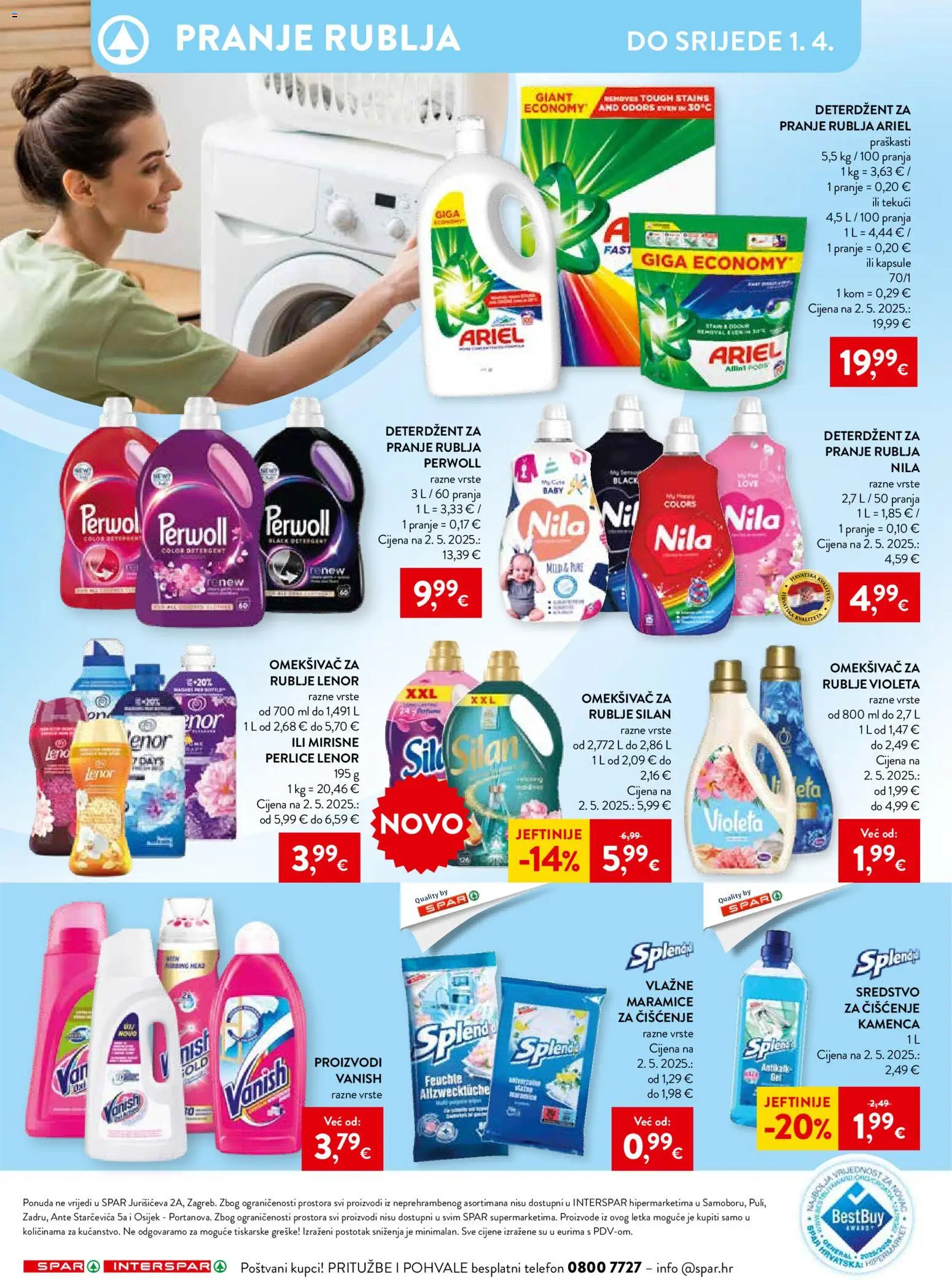 Interspar katalog | vrijedi od 12.03.2026 | Stranica: 20 | Proizvodi: Deterdžent, Violeta, Perwoll, Ariel