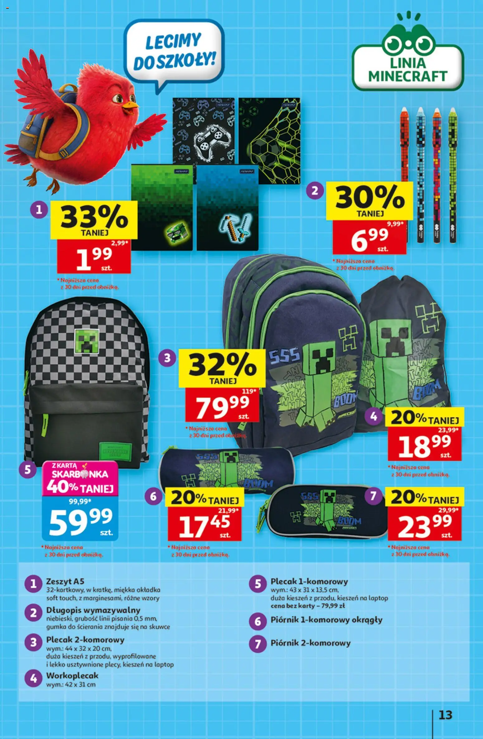 Auchan gazetka - 30 Lat Hipermarket od 06.08.2026 | Strona: 13 | Produkty: Karta, Laptop, Plecak, Zeszyt