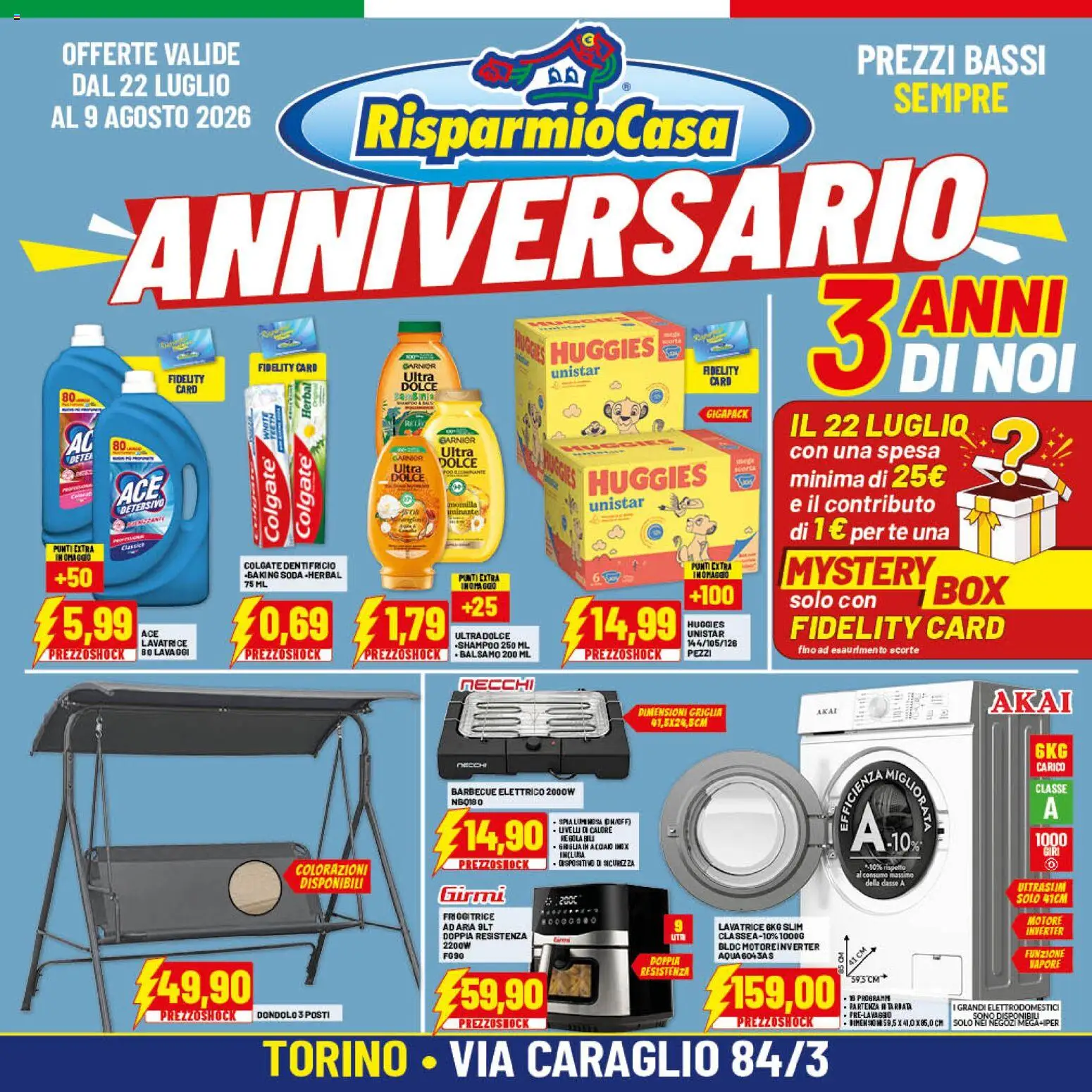 Volantino RisparmioCasa del 22/07/2026 | Pagina: 1 | Prodotti: Friggitrice ad aria, Tè, Barbecue, Friggitrice