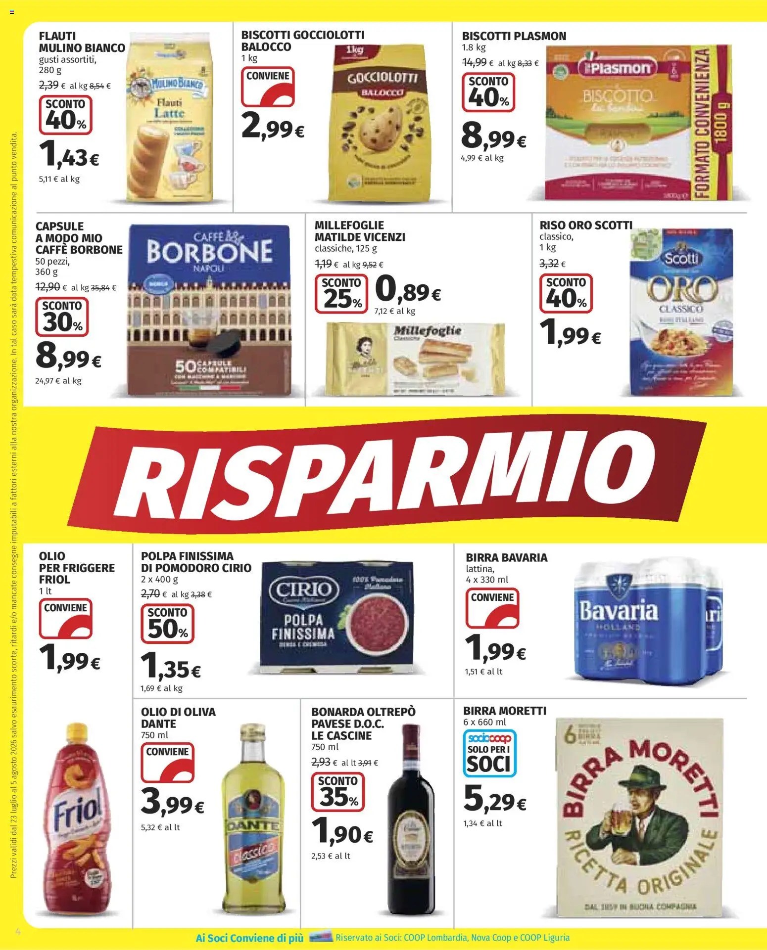 Volantino COOP del 23/07/2026 | Pagina: 4 | Prodotti: Caffè, Biscotti, Pomodoro, Olio