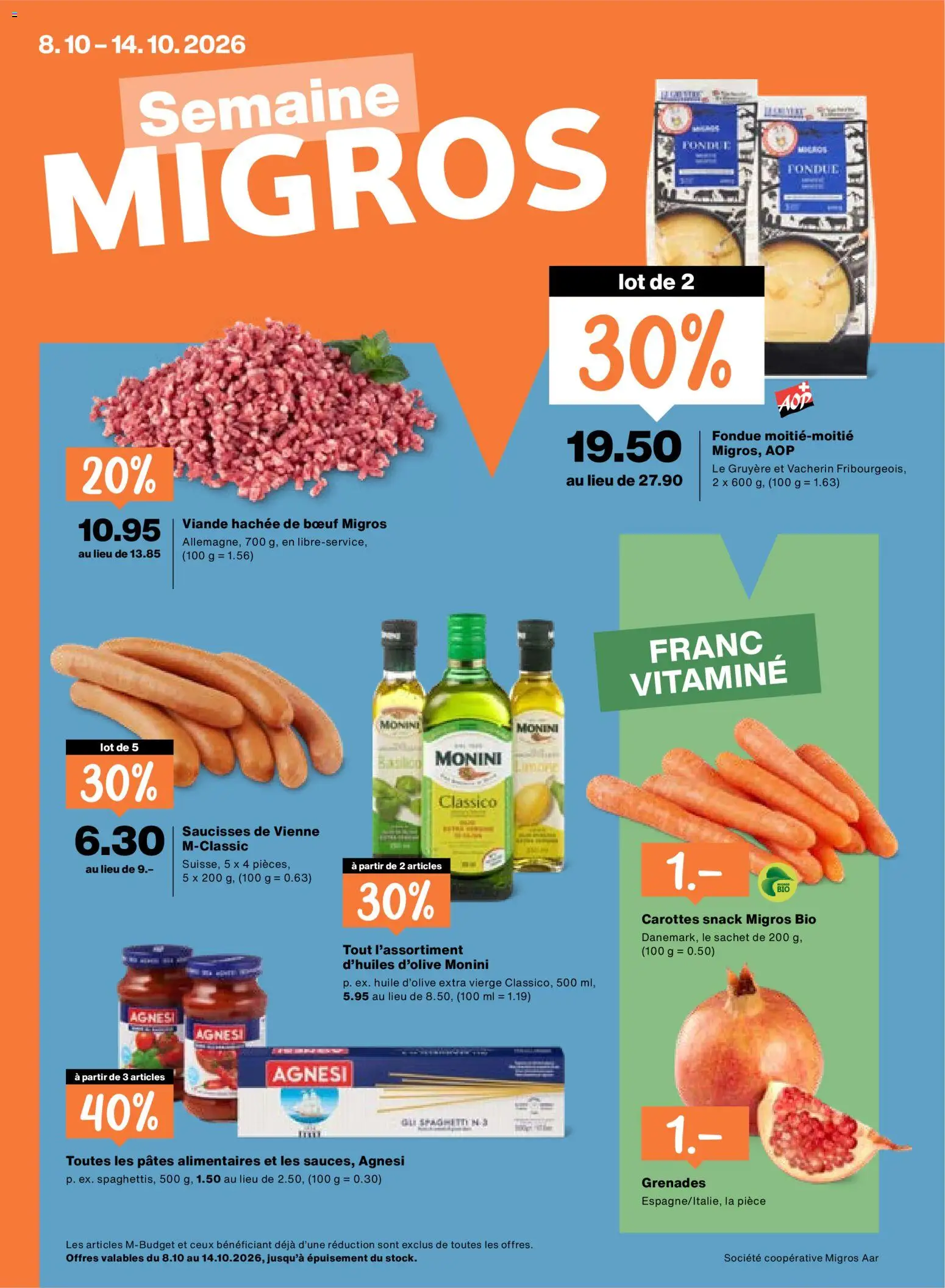 Migros aktionen FR – gültig ab 08.10.2026 | Seite: 1 | Produkte: Pasta, Fondue