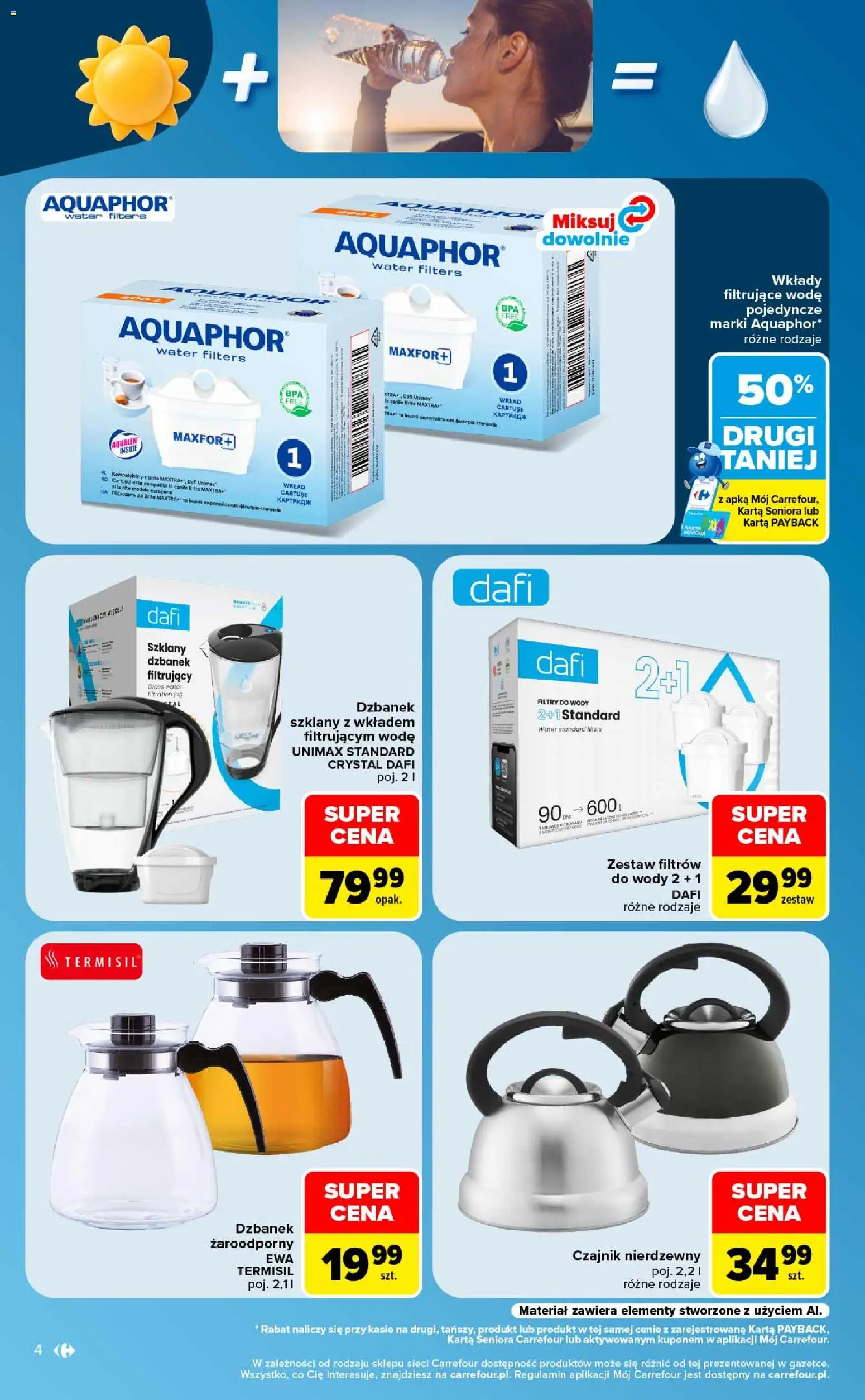 Carrefour gazetka - Same okazje od 24.08.2026 | Strona: 4 | Produkty: Karta, Dzbanek, Czajnik, Dzbanek dafi