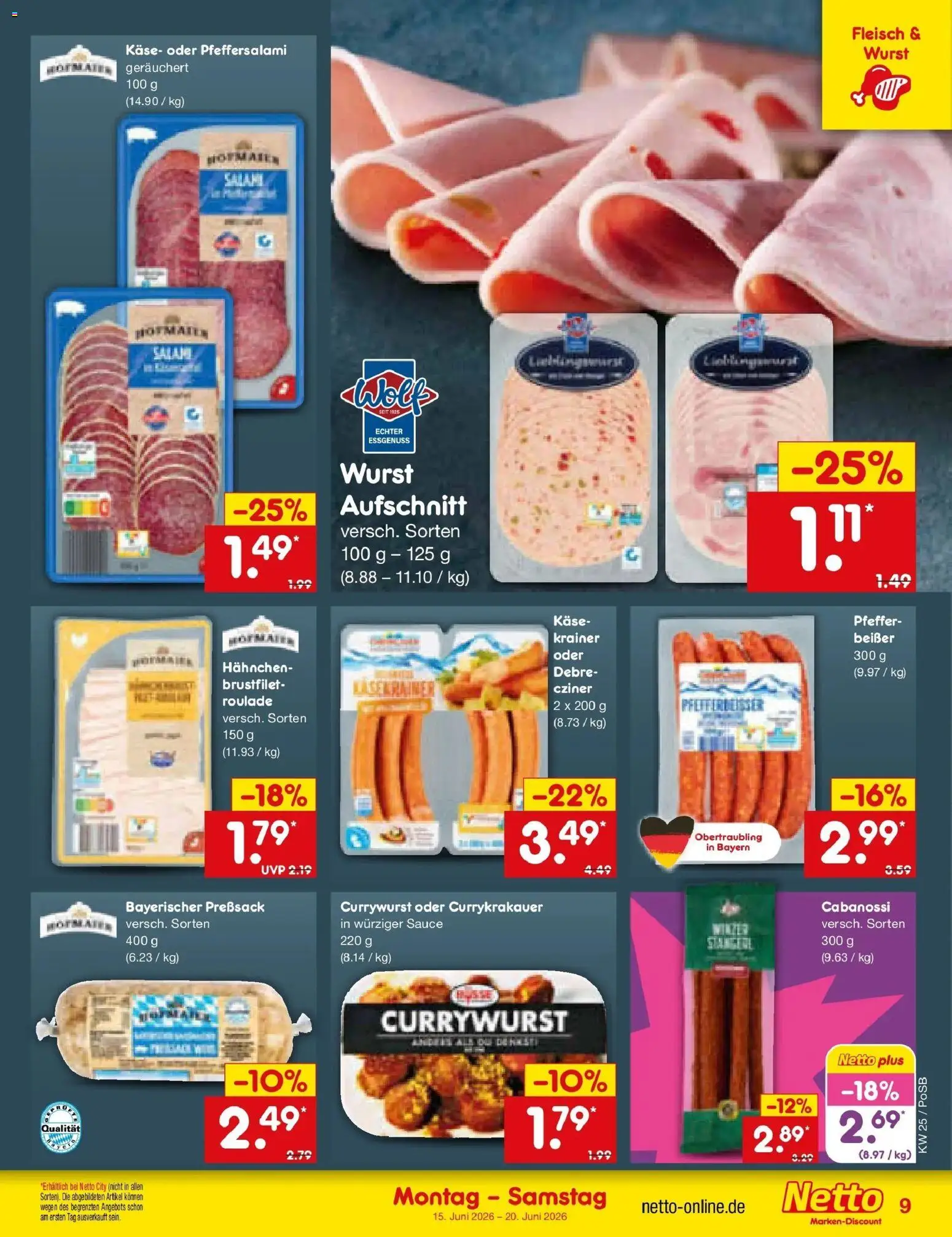 Netto Marken-Discount Prospekt Regensburg – gültig ab 15.06.2026 | Seite: 11 | Produkte: Käse, Pfeffer, Wurst, Fleisch