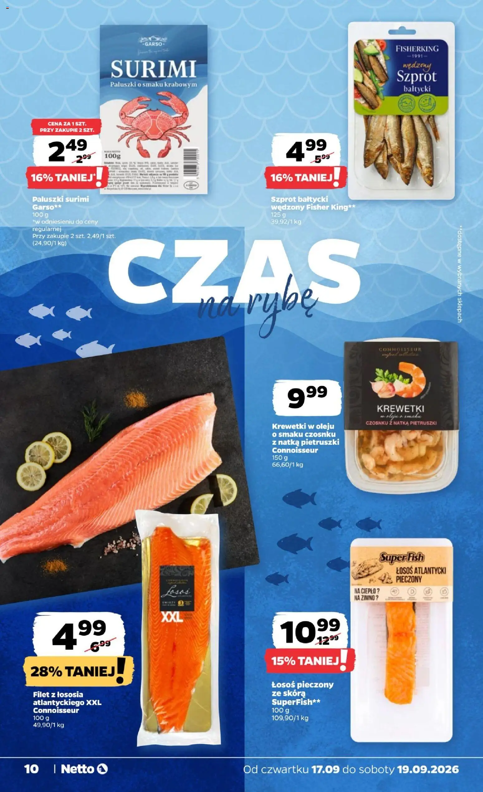 Netto gazetka od czwartku od 17.09.2026 | Strona: 10 | Produkty: Krewetki w oleju, Filet, Natka pietruszki, Filet z łososia