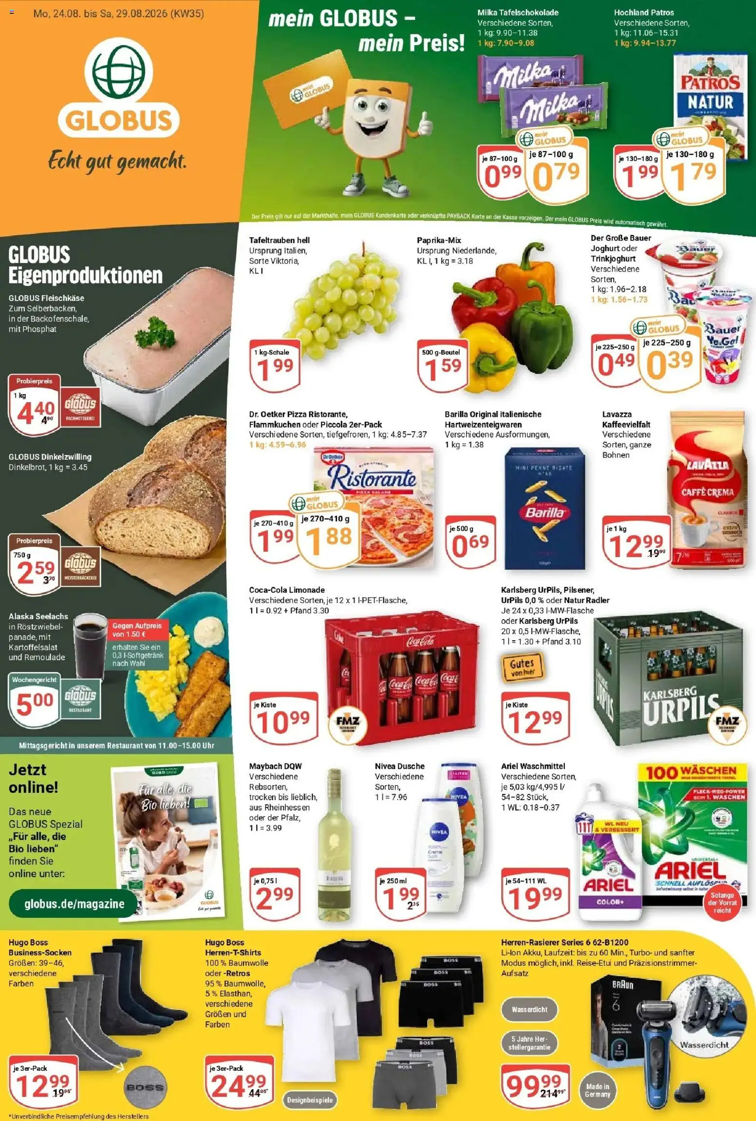Globus Prospekt St. Wendel (ab 24.08.2026) » Angebote online | Seite: 3 | Produkte: Ristorante, Lavazza, Patros, Hugo