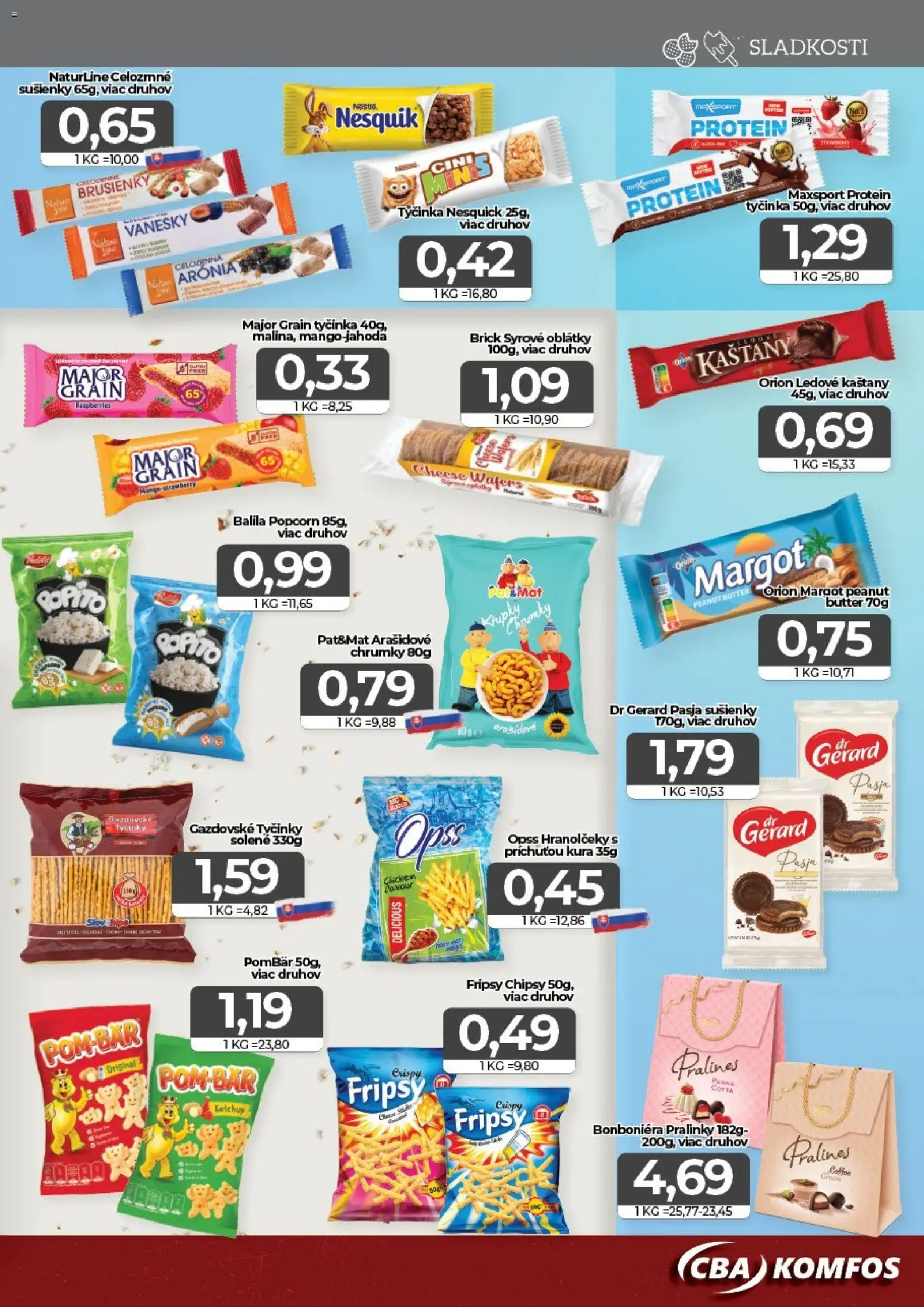 Nové CBA Komfos akcie – leták je platný od 23.10.2026 | Strana: 11 | Produkty: Sušienky, Protein, Chipsy, Nesquik
