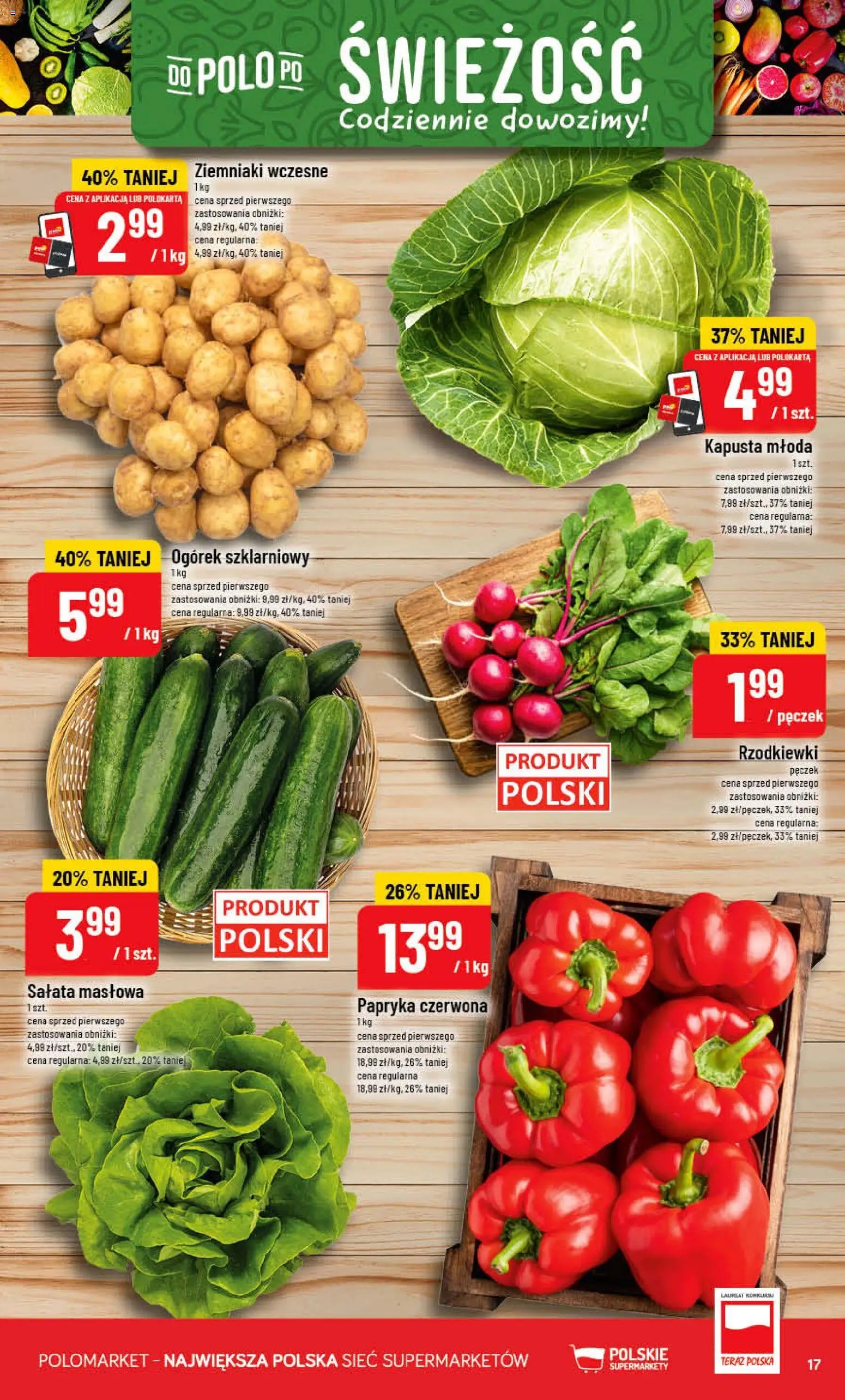 POLOmarket gazetka od 06.05.2026 | Strona: 17 | Produkty: Kapusta, Papryka, Ogórek szklarniowy, Ziemniaki
