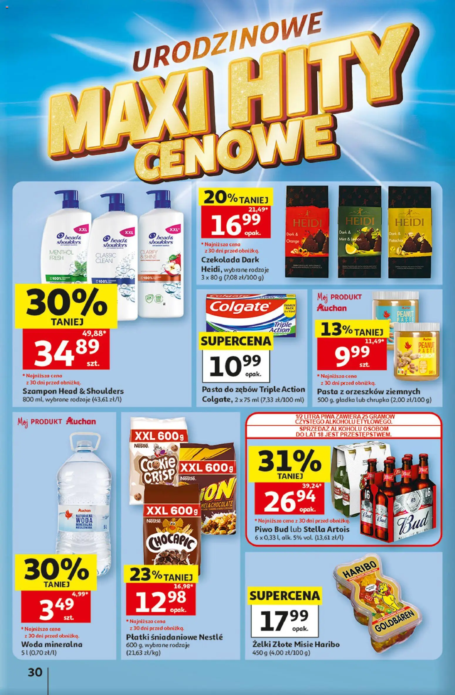 Auchan gazetka - 30 Lat Hipermarket od 07.05.2026 | Strona: 30 | Produkty: Czekolada, Szampon, Płatki, Woda