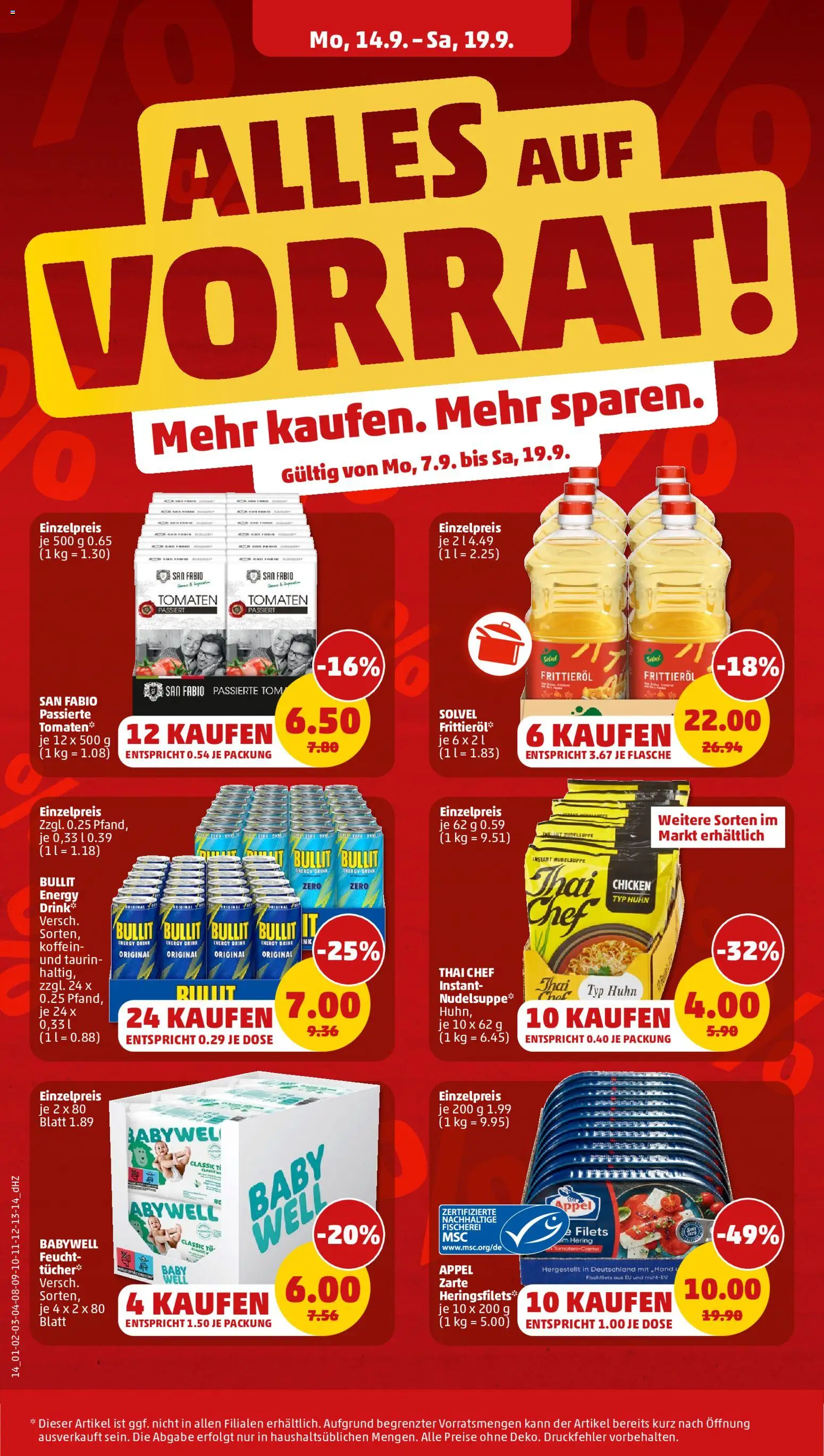 Penny Prospekt – gültig ab 14.09.2026 | Seite: 16 | Produkte: Hering, Energy, Tomaten, Frittieröl
