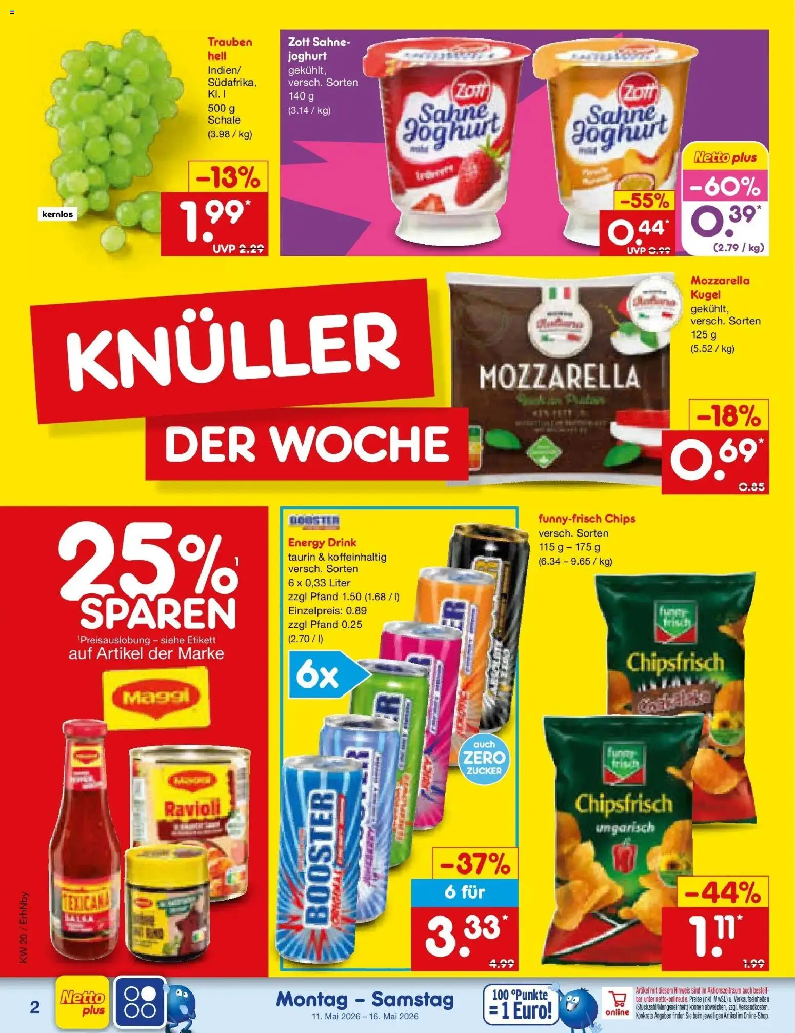Netto Marken-Discount Prospekt Ergolding	 – gültig ab 10.05.2026 | Seite: 2 | Produkte: Energy, Trauben, Mozzarella, Zucker
