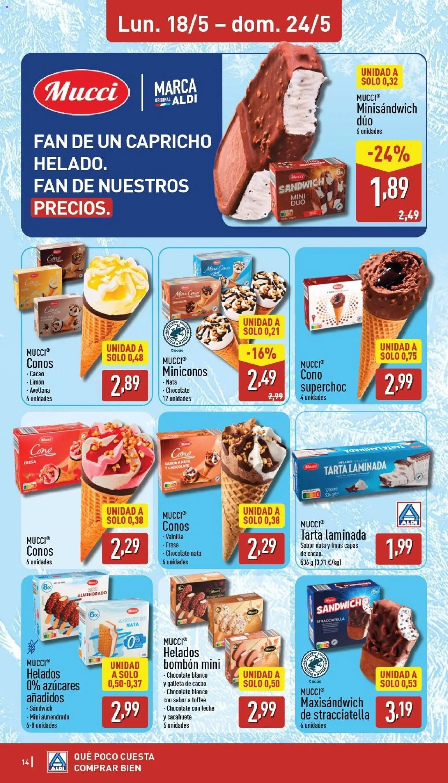Aldi folleto Península │ válido desde el 18.05.2026 | Página: 14 | Productos: Leche, Helado, Chocolate con leche, Φρυγανιές σικάλεως